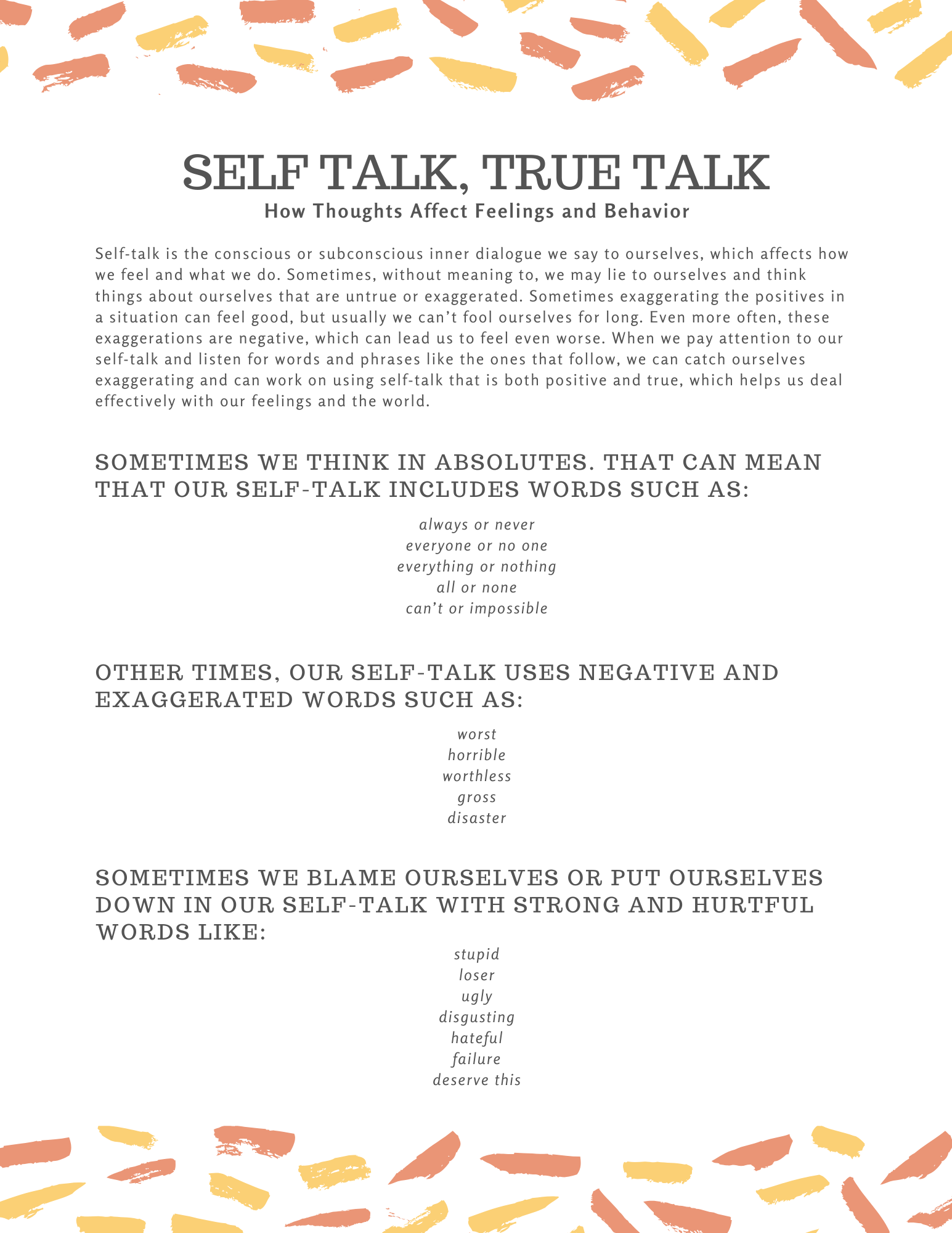 Self Talk, True Talk