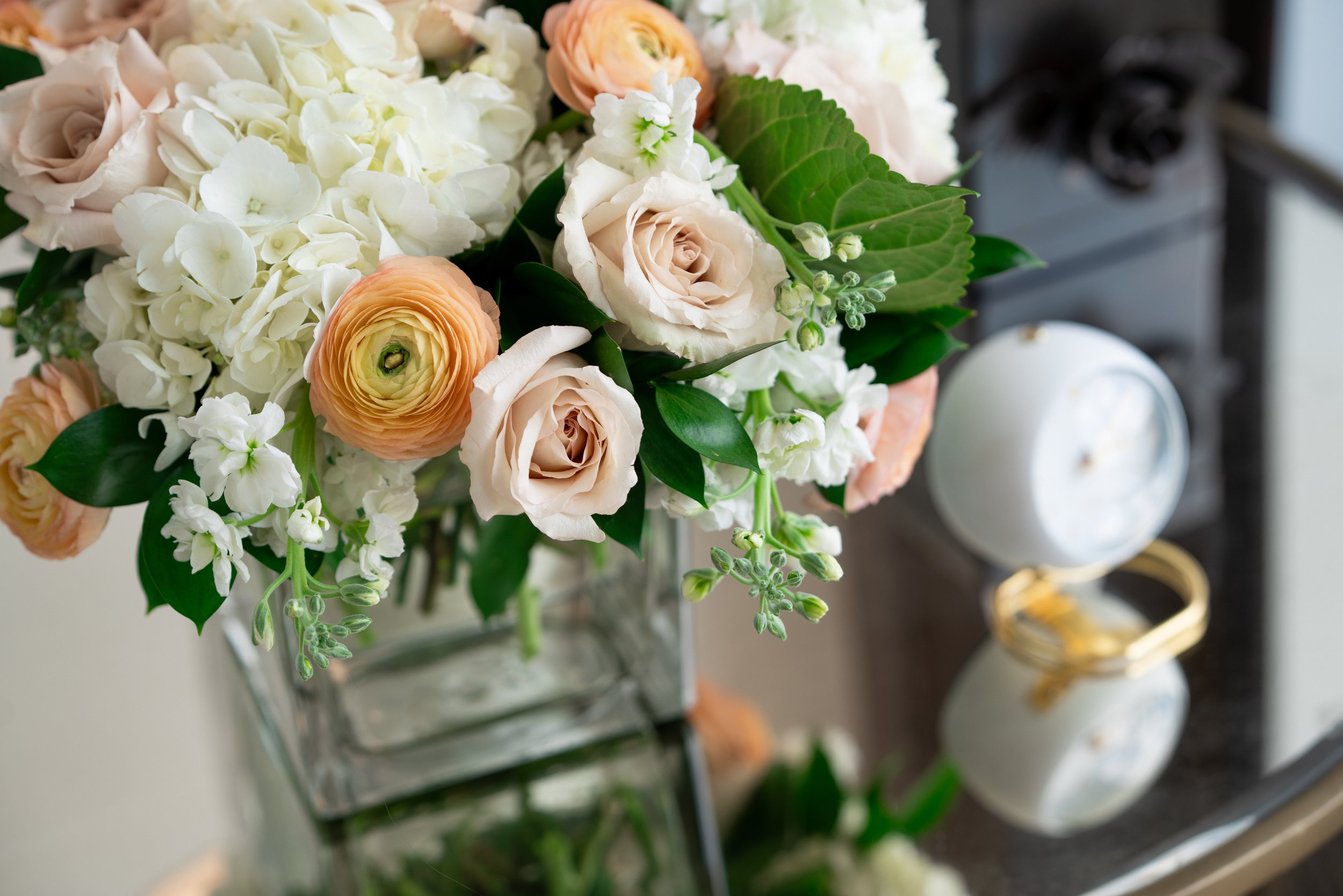 Flowers on a table in a Fort Worth therapy office designed for calm, focused EMDR and somatic therapy sessions.