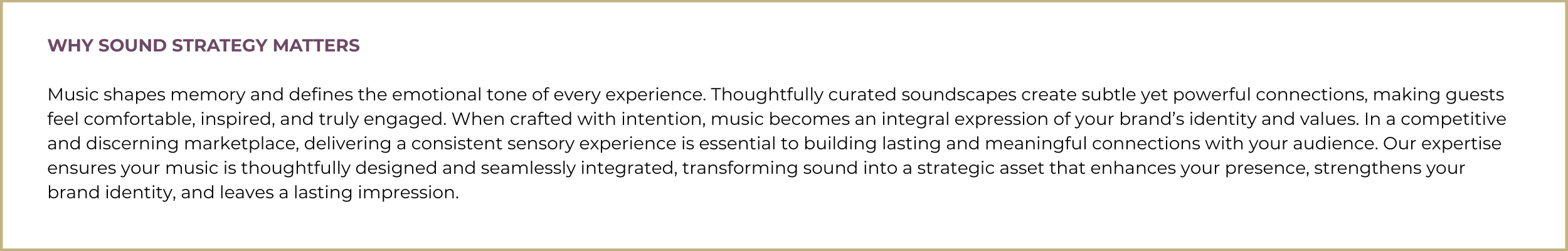 Why Sound Strategy Matters – Passion Music explains how curated soundscapes shape memory, define mood, and strengthen brand identity through immersive music design.