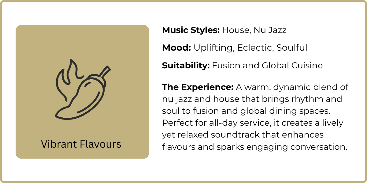 Vibrant Flavours playlist by Passion Music — an uplifting blend of Nu Jazz and House music designed for global fusion restaurants, creating a soulful and energetic dining soundtrack.