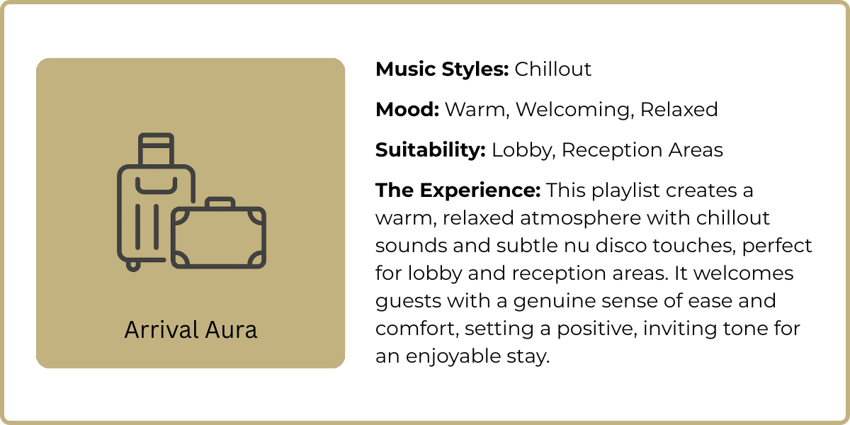 Arrival Aura playlist by Passion Music — a warm, relaxed chillout mix designed for hotel lobbies and reception areas, creating a welcoming atmosphere that puts guests at ease upon arrival.