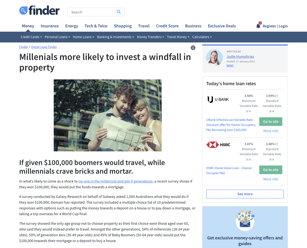 Millenials more likely to invest a windfall in property