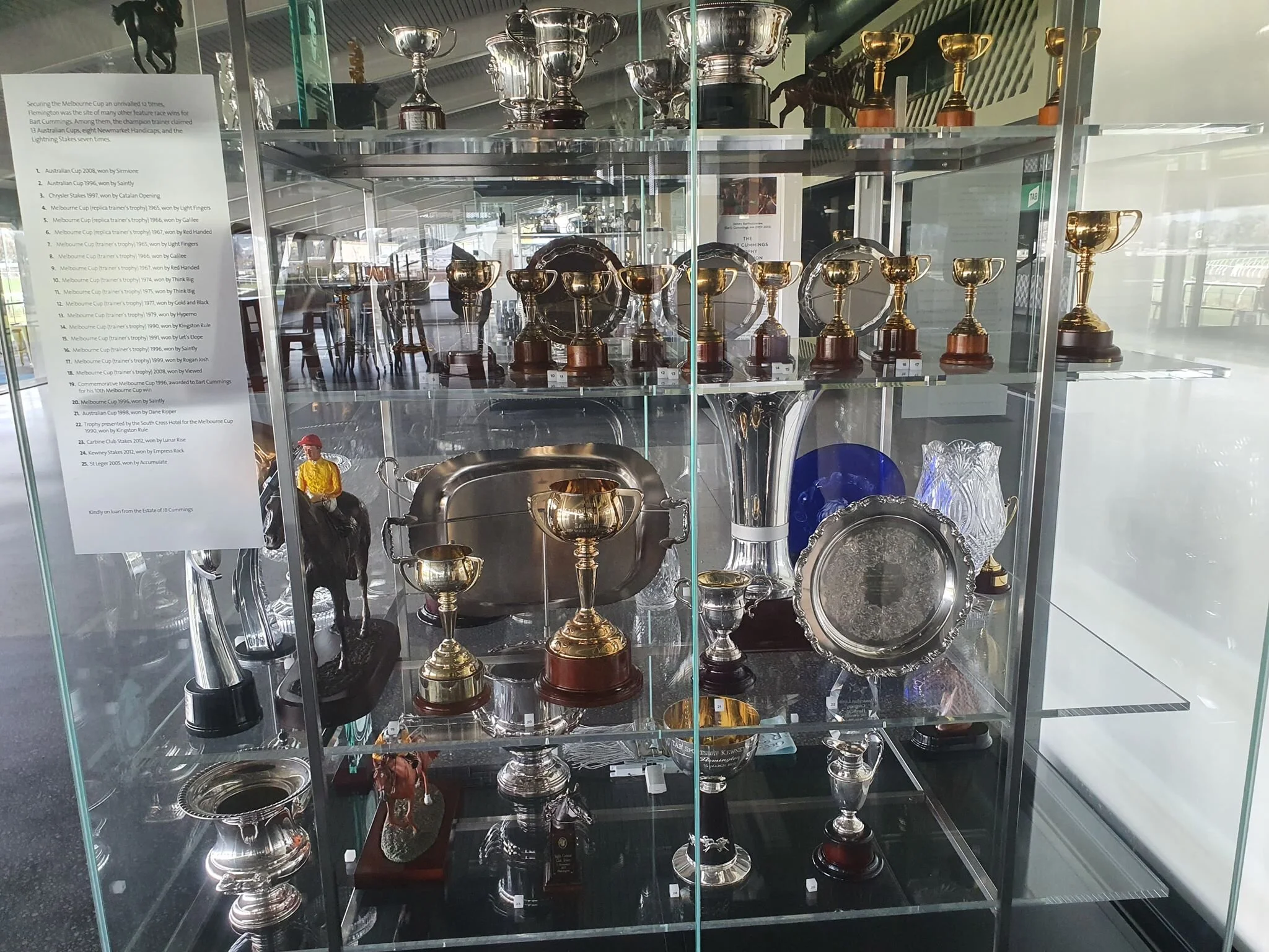 This is a small sample of the trophies that Bart Cummings earned over his career, 149 of which are on display inside Saintly Place at Flemington Racecourse. Check them out next time you’re at the races or book a    Private Tour    with us