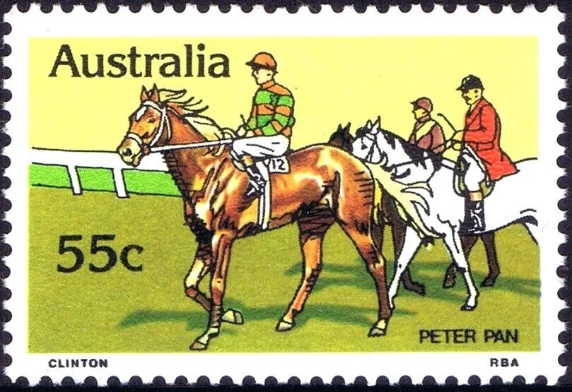 Australia Post has honoured both Peter Pan and one of his jockeys by including them on stamps.
