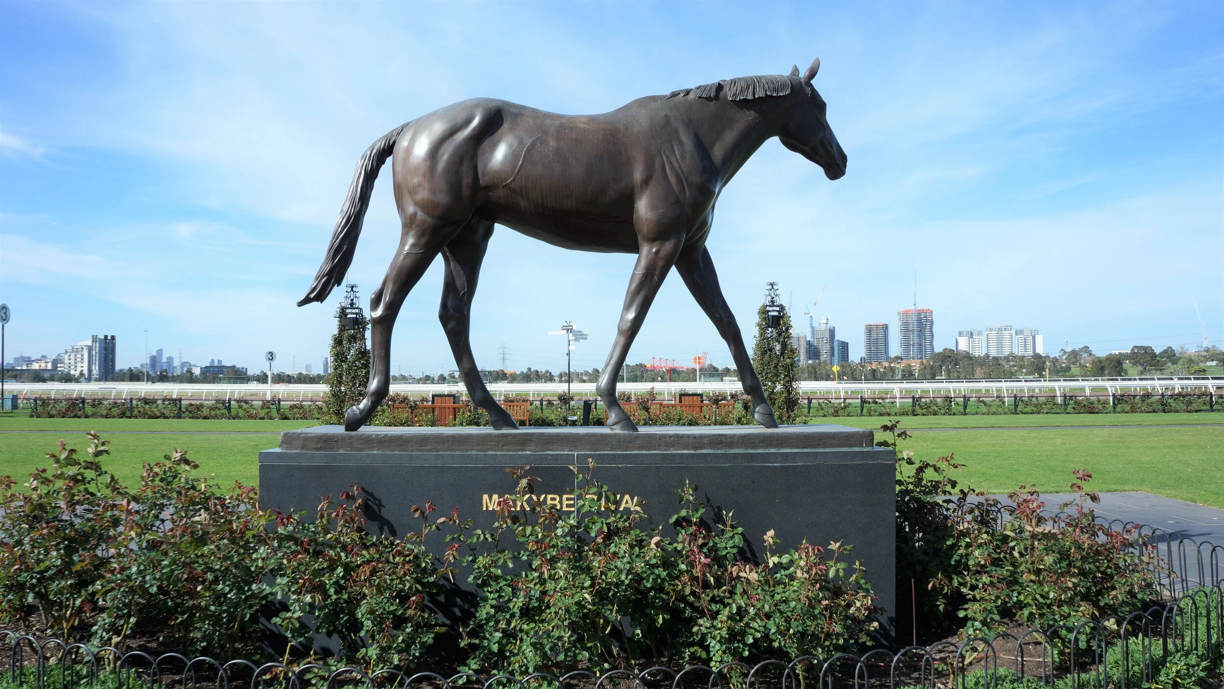 In August 2006, Flemington Racecourse honoured the champion mare with this life-size statue by British sculptor and former jockey, Philip Blacker, one of his many horse sculptures worldwide which includes Red Rum, Desert Orchid and Northern Dancer.