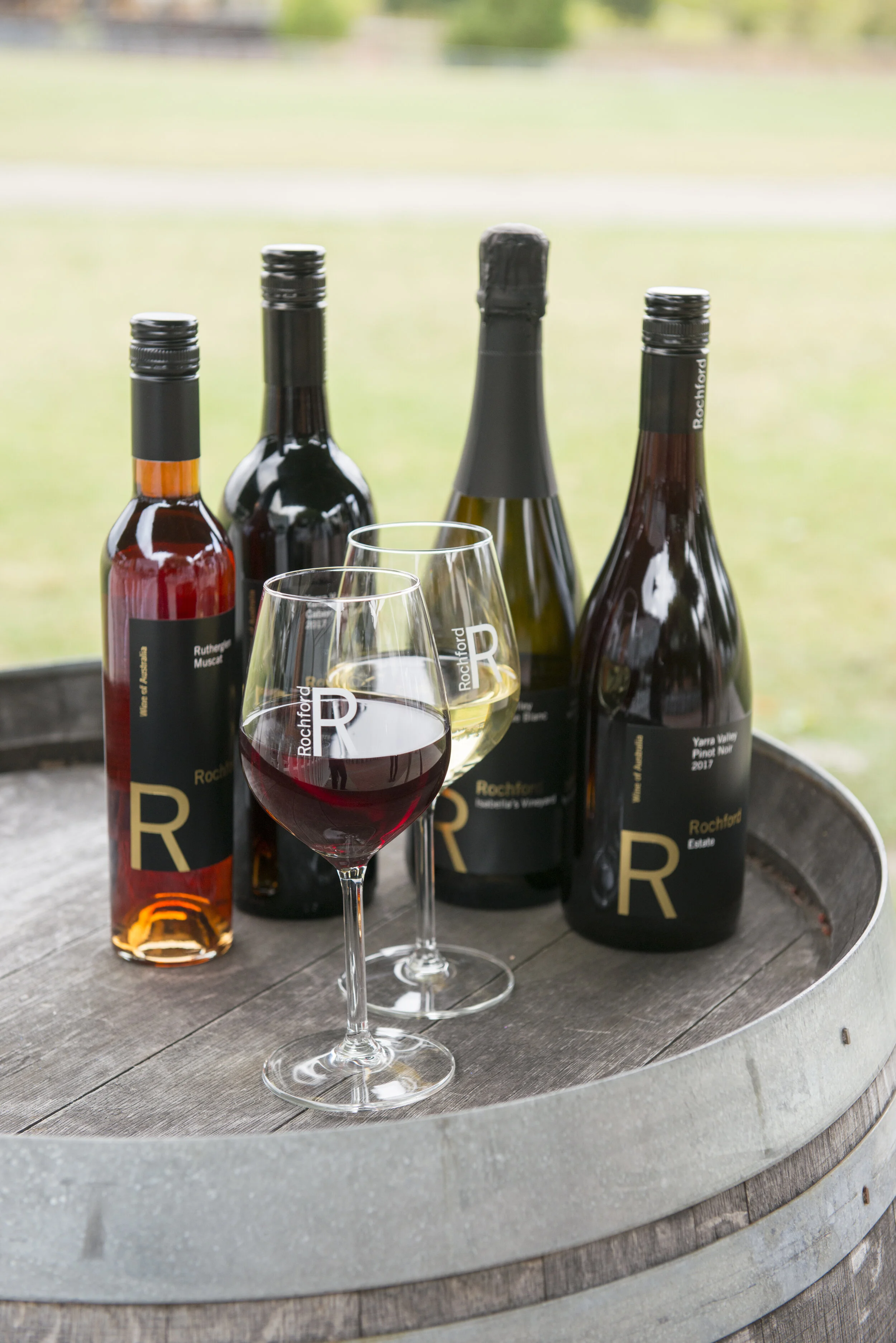 Rochford bottles on barrel - Visit Vic Stock Image.jpg