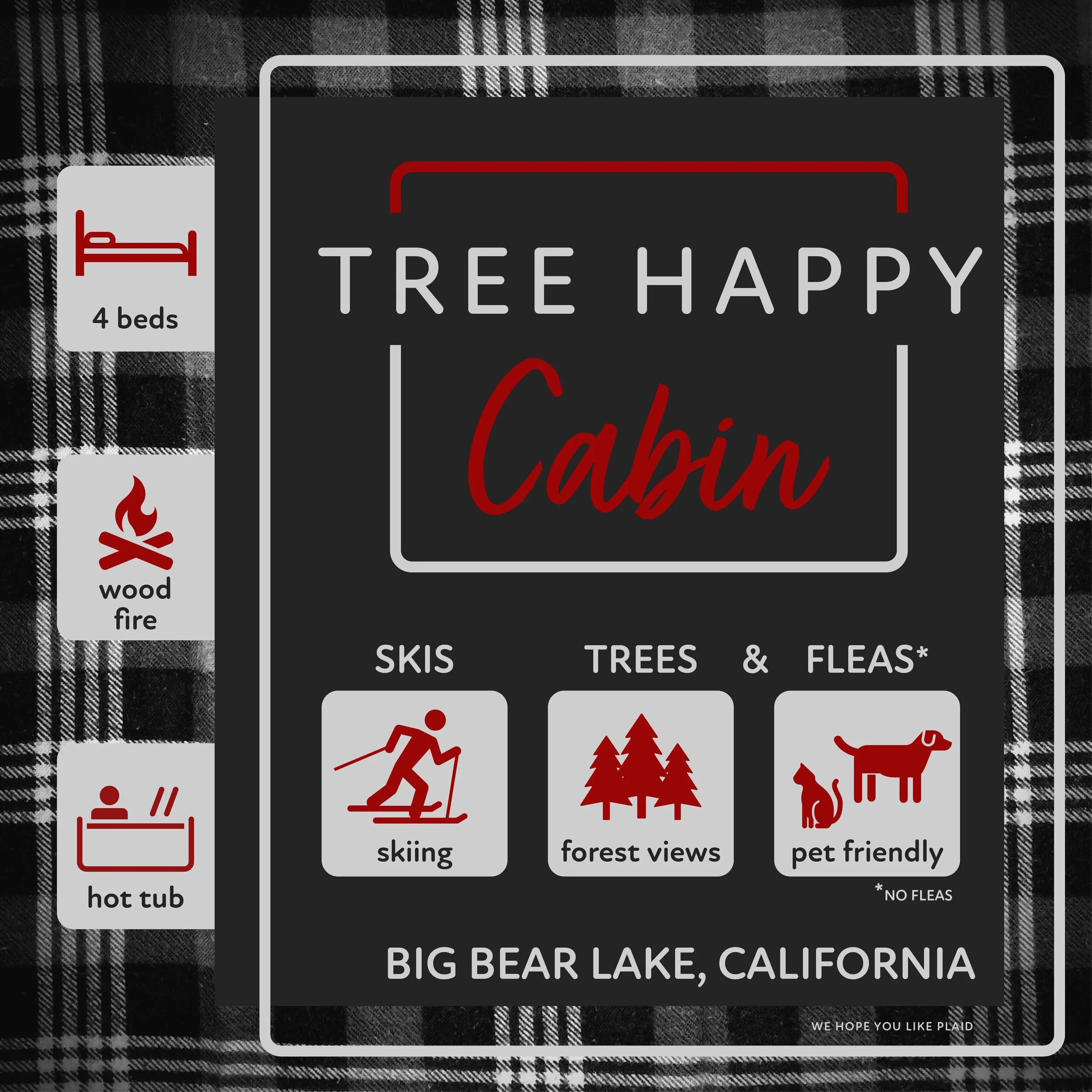  Promotional image for Tree Happy Cabin, a pet friendly place to stay in Big Bear Lake, California.  