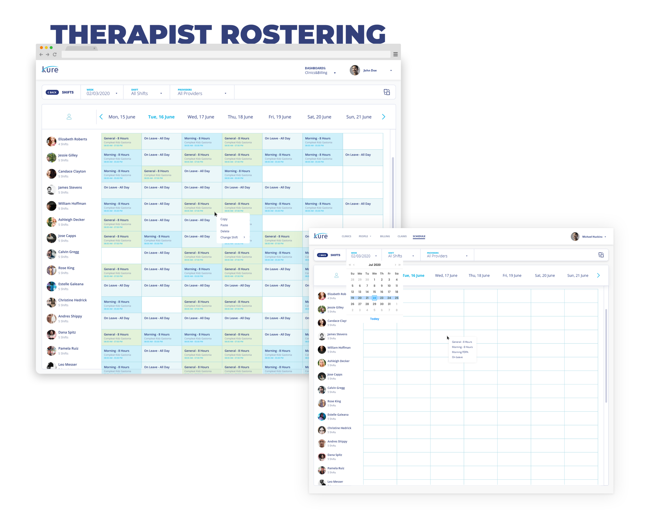 Kure - Web App - Therapists Rostering
