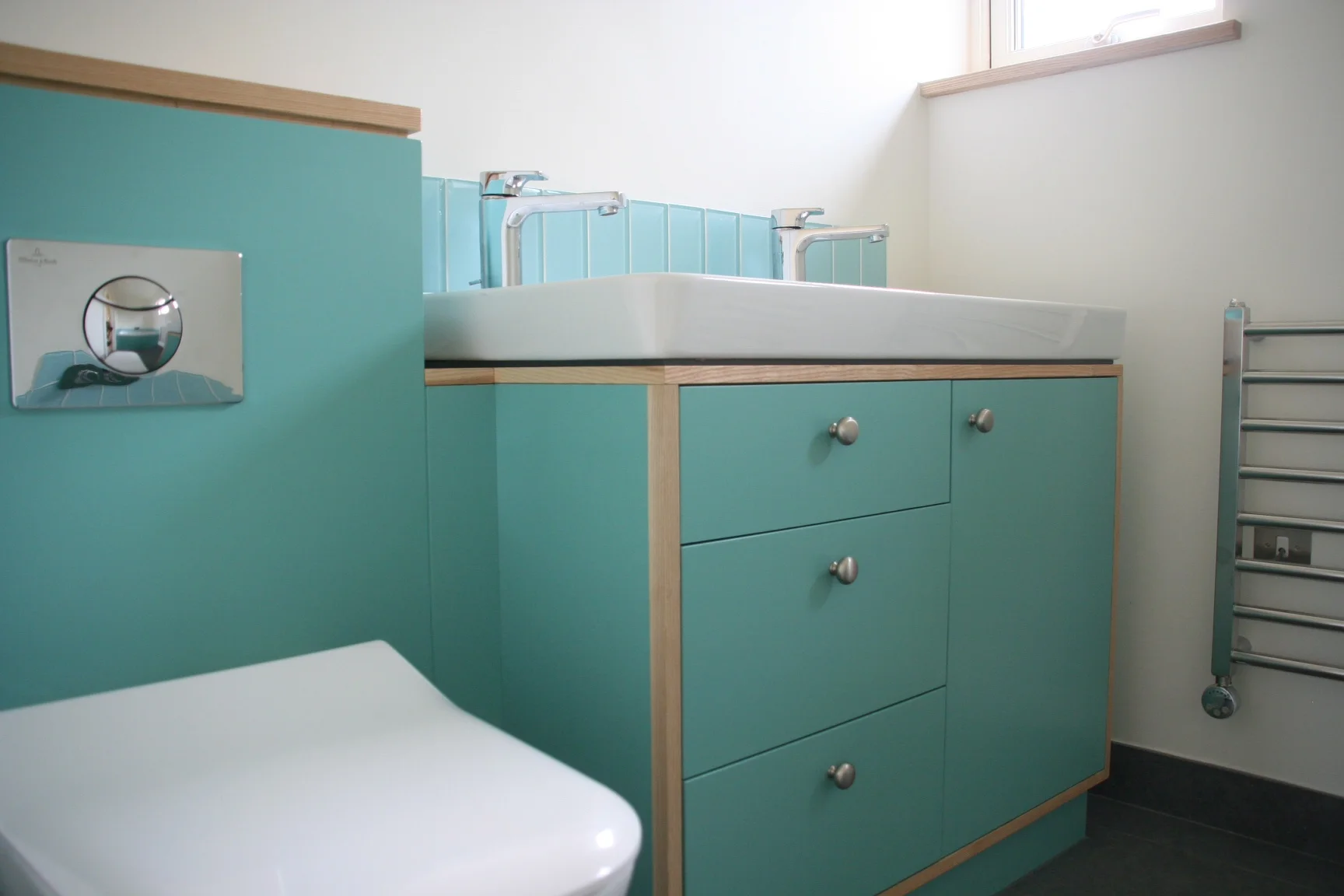 Painted MDF Carcass, with a Solid Oak Lipping - Fitted Bathroom Furniture 