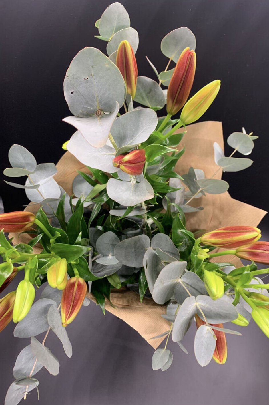 Red Lilies and Eucalyptus Bouquet.jpg