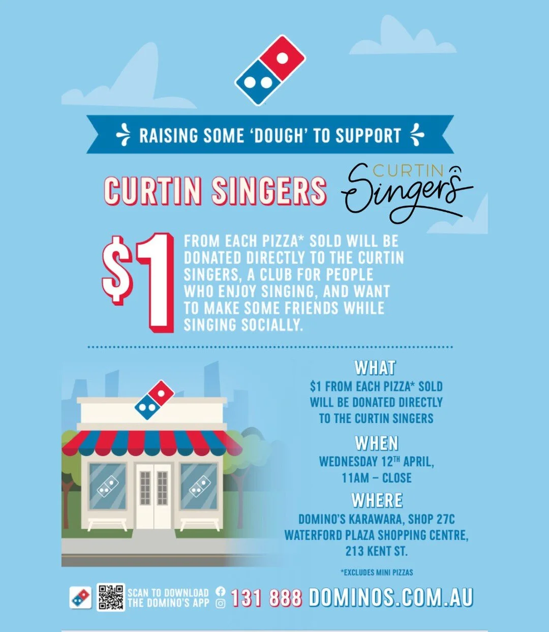 We're excited to announce our partnership with Domino's Pizza Karawara! 🤩🍕
If you'd like to help support us, purchase a fresh and tasty Domino's Karawara pizza on Wednesday 12th of April 📅 $1 from each pizza sold on this day will go towards suppo