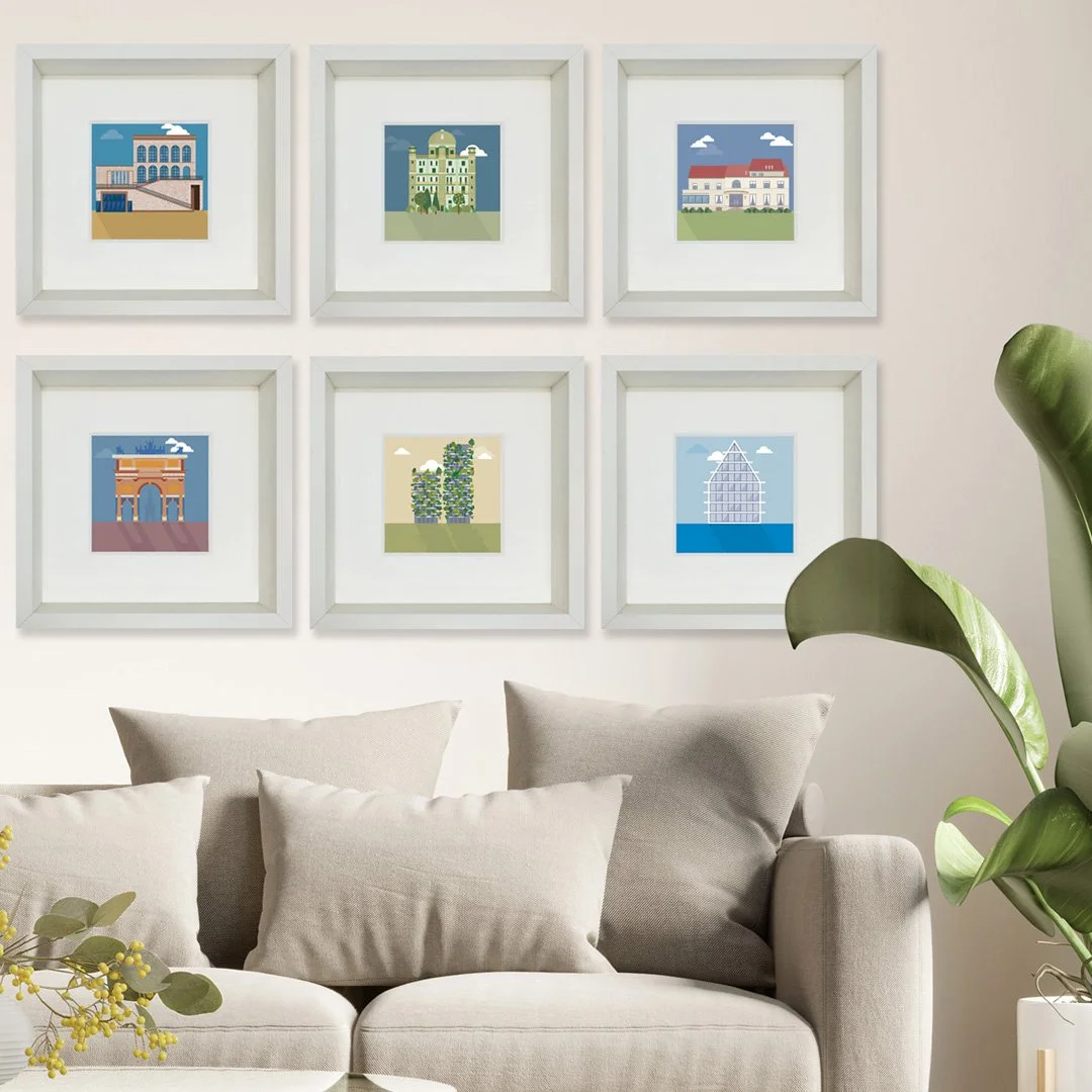 Framed print of the “Villa Necchi Campiglio” in Milan illustrated