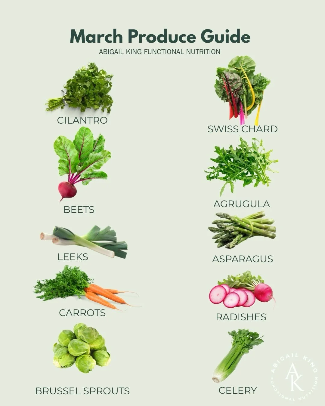 New month, spring produce 🌷🥕
Eating in season does more than just taste better.

When you rotate produce with the seasons, you naturally increase diet diversity, which means your cells are exposed to different antioxidants, polyphenols, fibers, and