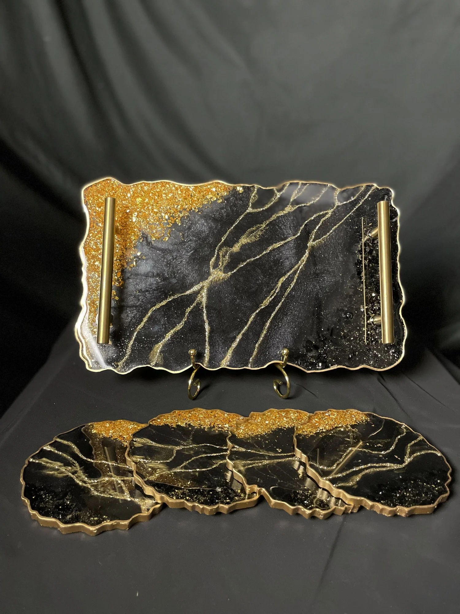 Oscar's Black & Gold Tourmaline Infused Coasters, Plates & Trays