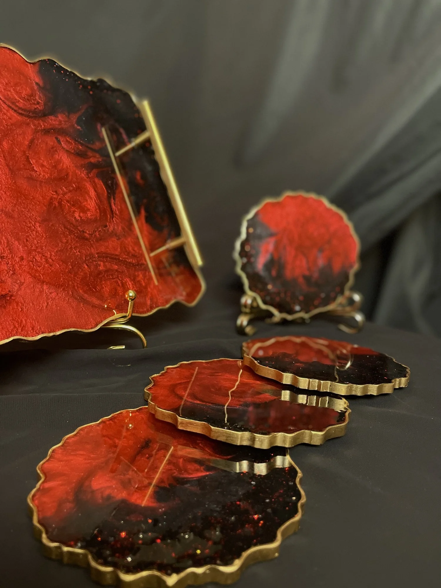 Red & Black Tourmaline Infused Coasters, Plates & Trays