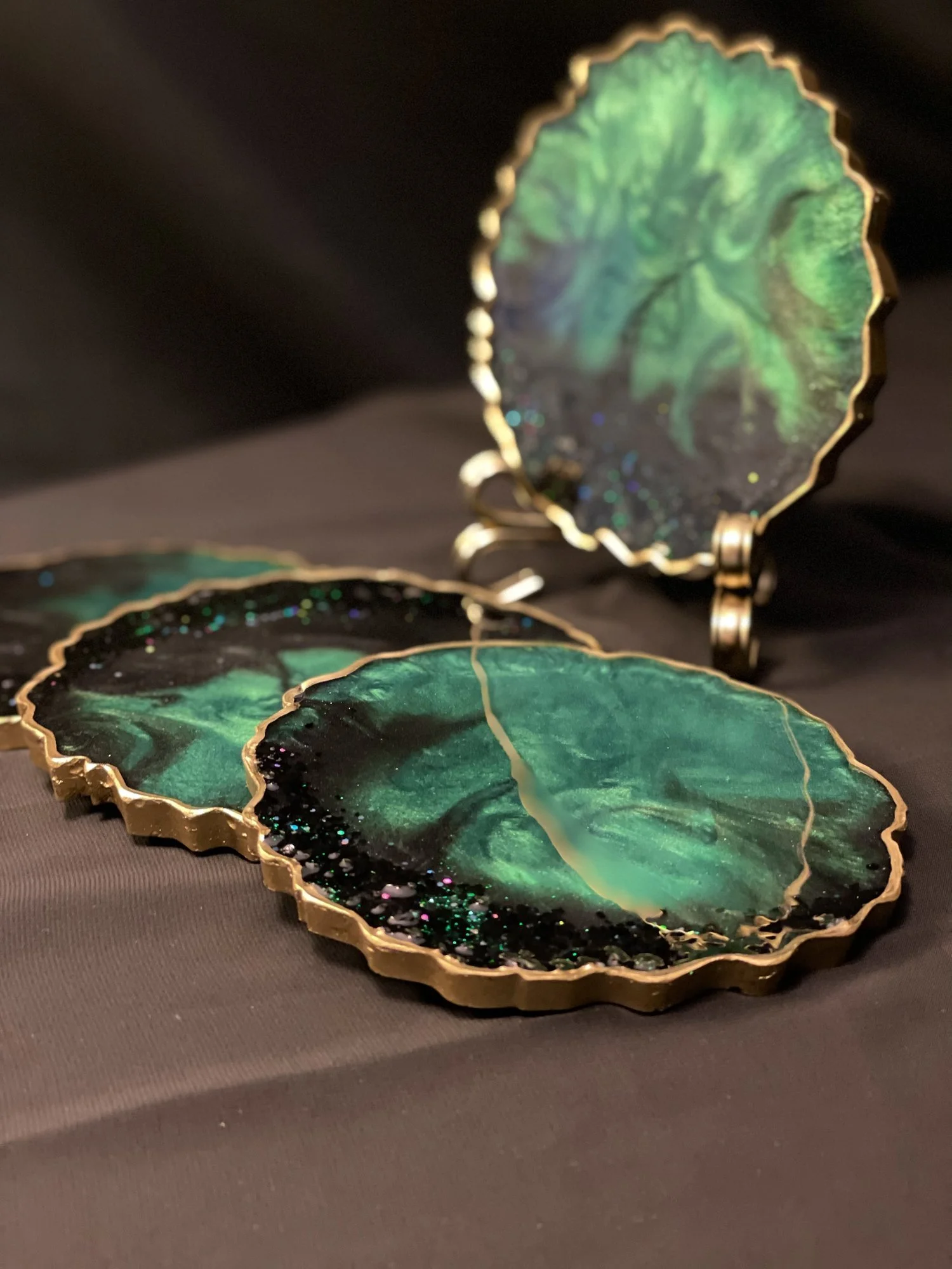 Green & Black Tourmaline Infused Coasters, Plates & Trays