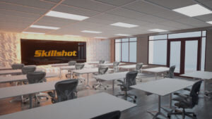 A rendering of a classroom planned for Skillshot’s facility at Uptown Atlanta. Credit: Skillshot Media