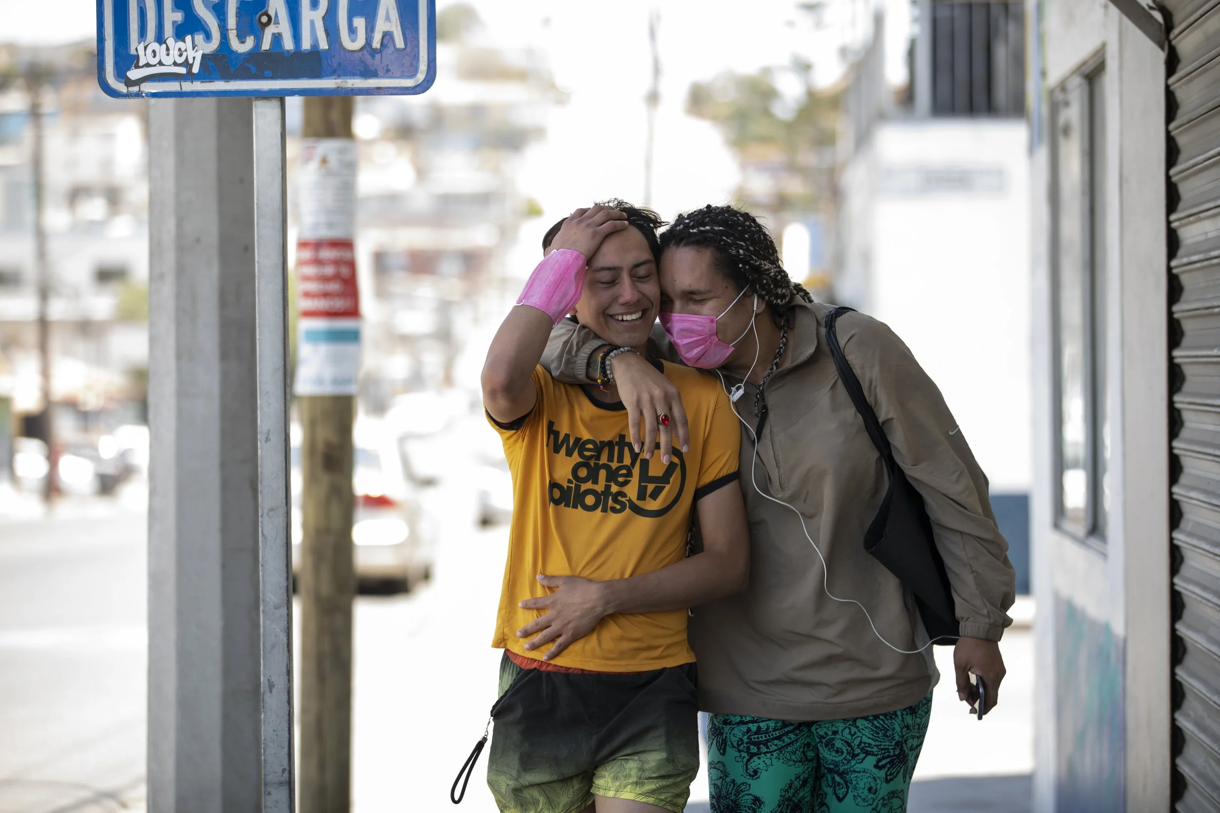  Ceidy Zethare, 22, left, and Emy Abrego, 34, walk back to Jardín de las Mariposas, a shelter for LGBTQ asylum seekers. Both have just learned that they will be allowed to enter the United States through a special program for particularly vulnerable 