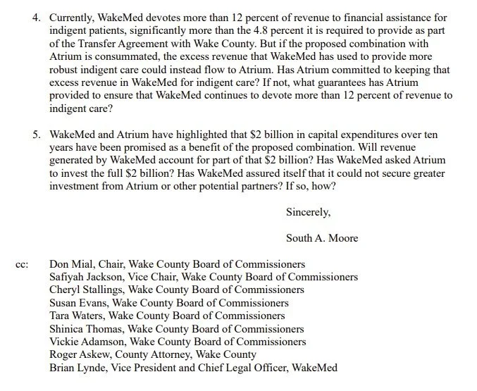 Josh Stein Letter WakeMed Atrium Merger