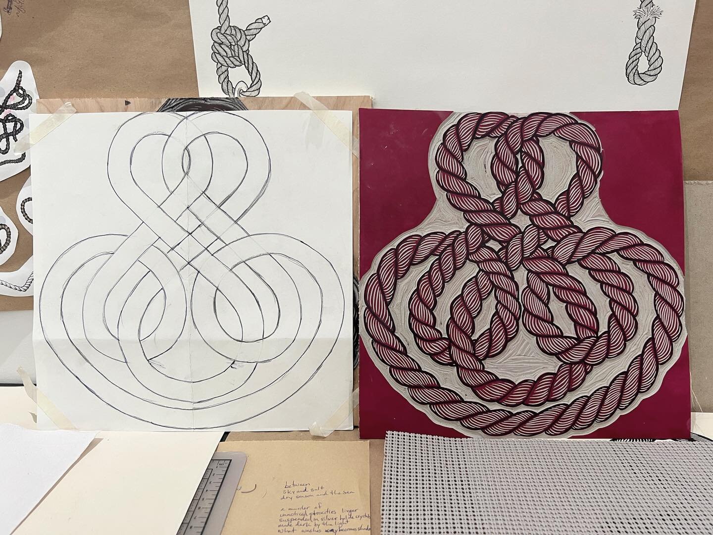 That&rsquo;s the second of my endless knots carved and ready to print. I&rsquo;m going to wait to do the actual printing until I&rsquo;ve carved all 9 because the press setup with be identical for all of them. #guidebooktoknotsforhumans #endlessknot 