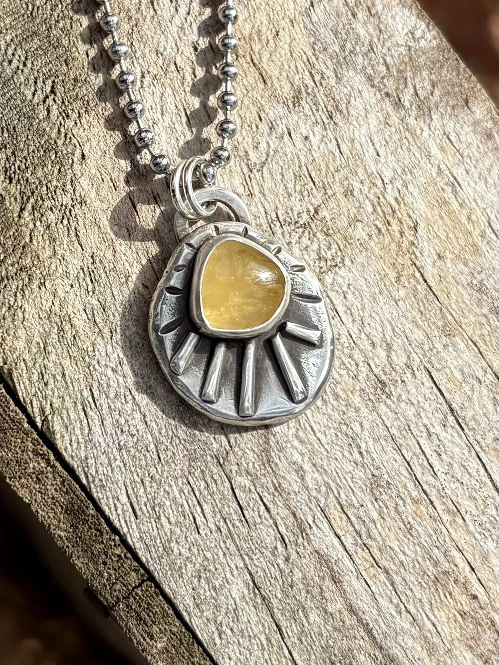Unique Yellow Honey Calcite gemstone and sterling silver handmade