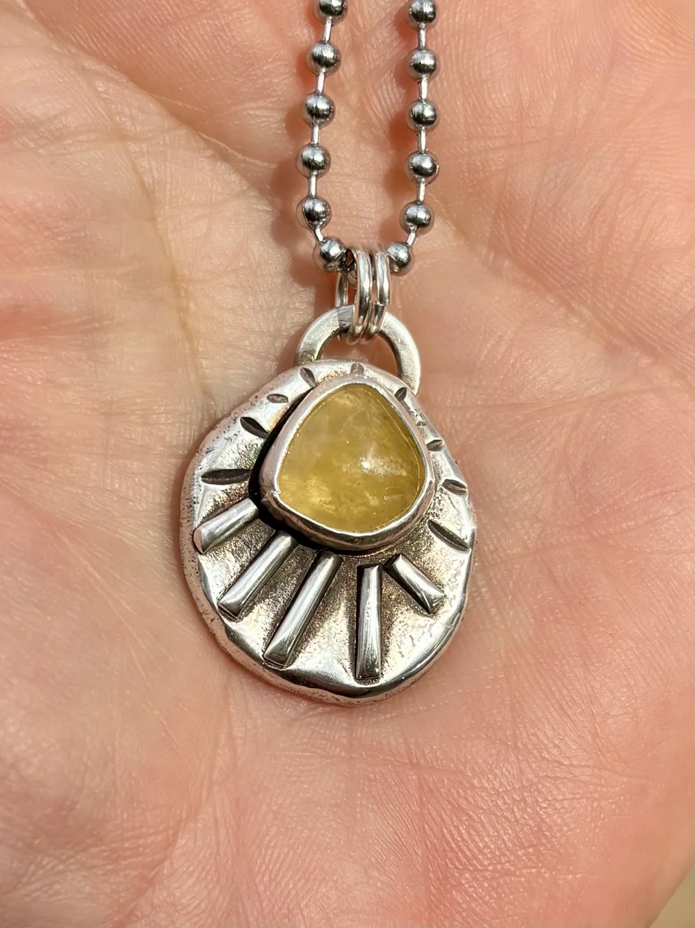 Unique Yellow Honey Calcite gemstone and sterling silver handmade