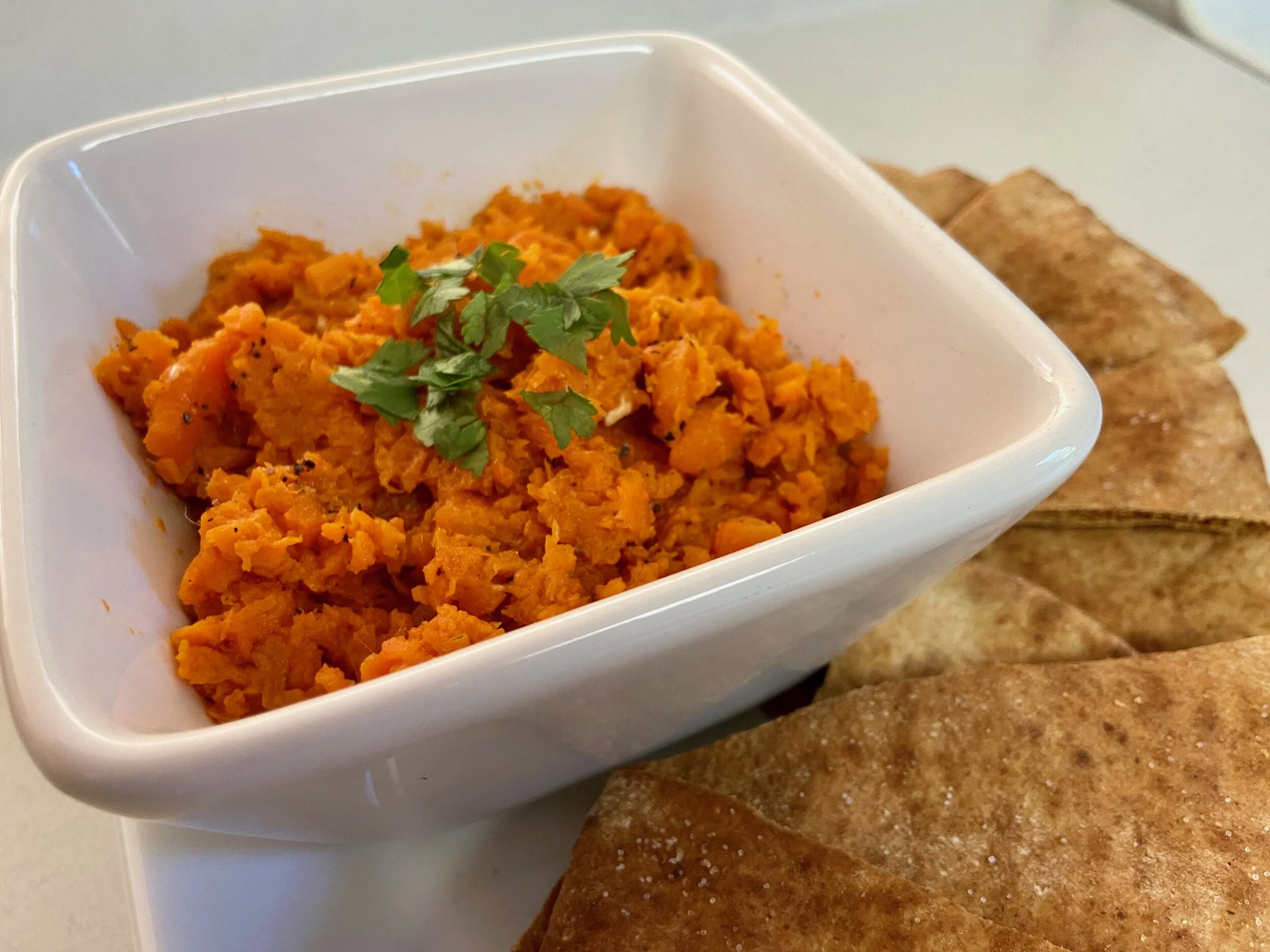 Moroccan Carrot Dip with chips