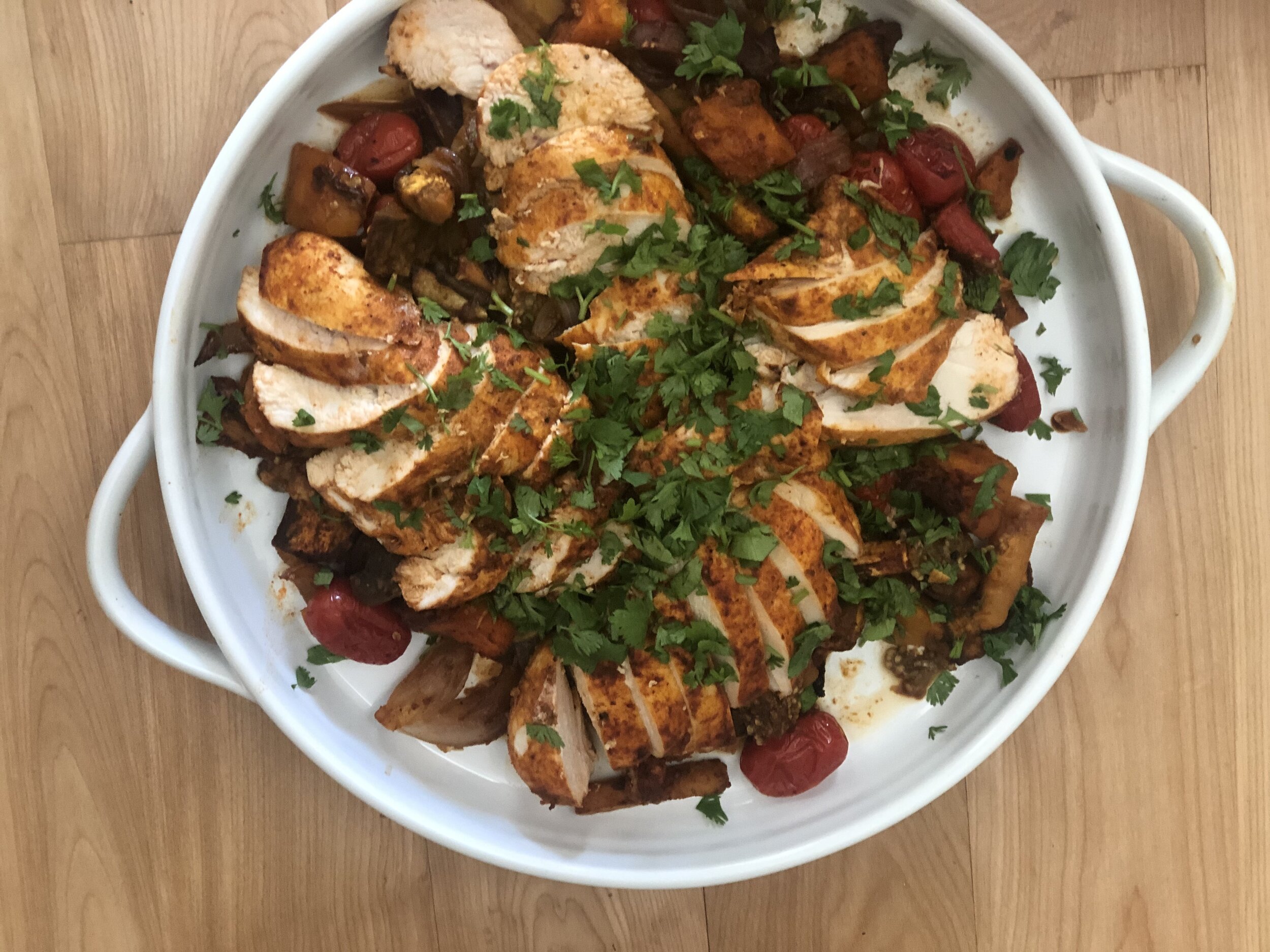 Sheet Pan Roasted Harrissa Vegetables with Chicken