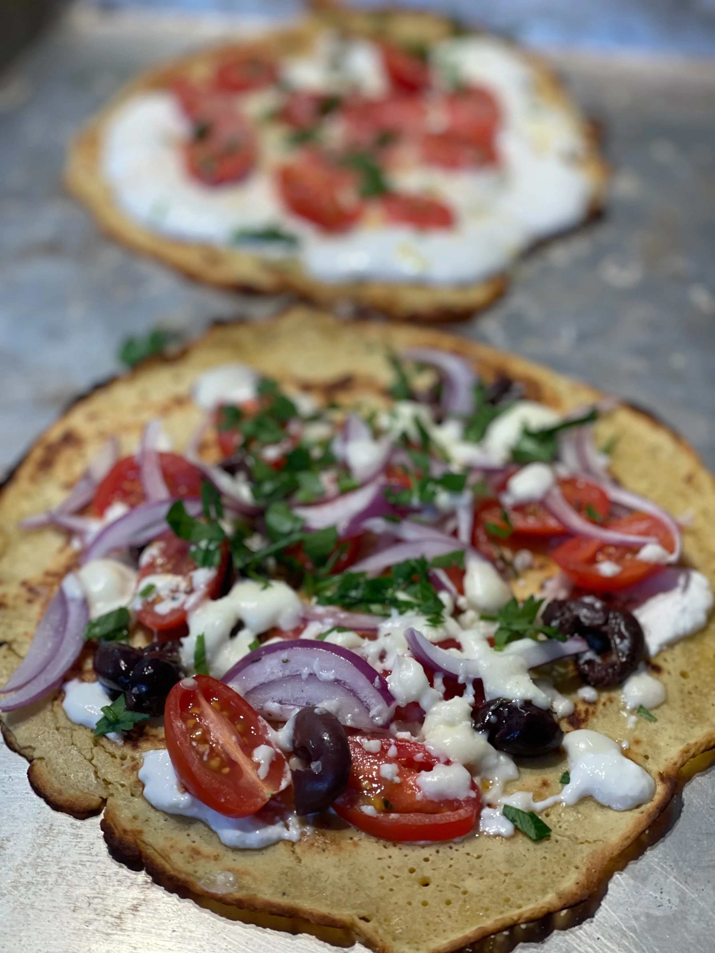 Socca with Creamy ‘Faux Ricotta’ Cheese with Roasted Fennel and Grapes&nbsp;