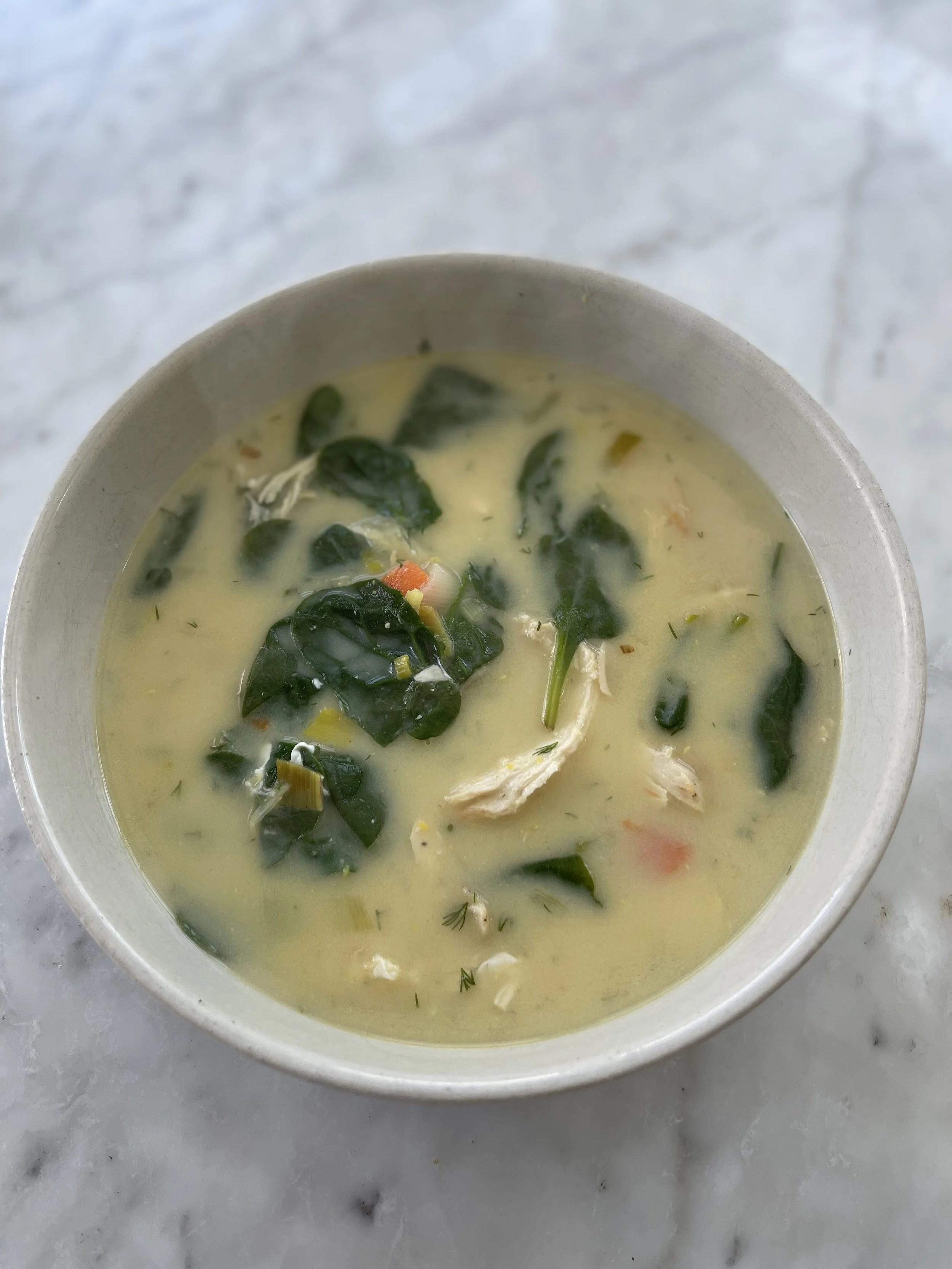 Greek Lemon, Chicken and Spinach Soup 