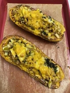 Farro and Kale Stuffed Delicata Squash 