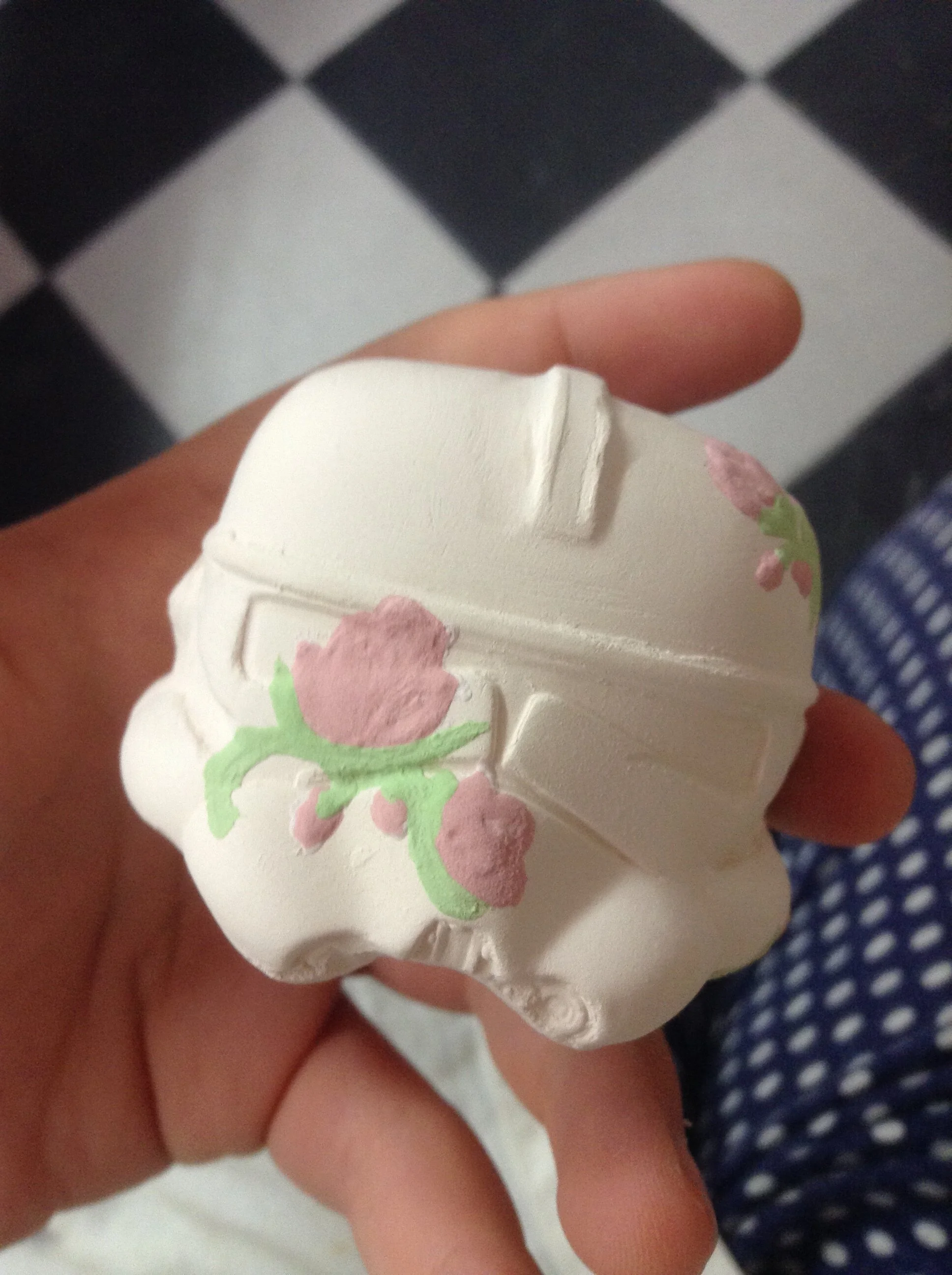 Trooper helmet after first firing, before firing the glaze