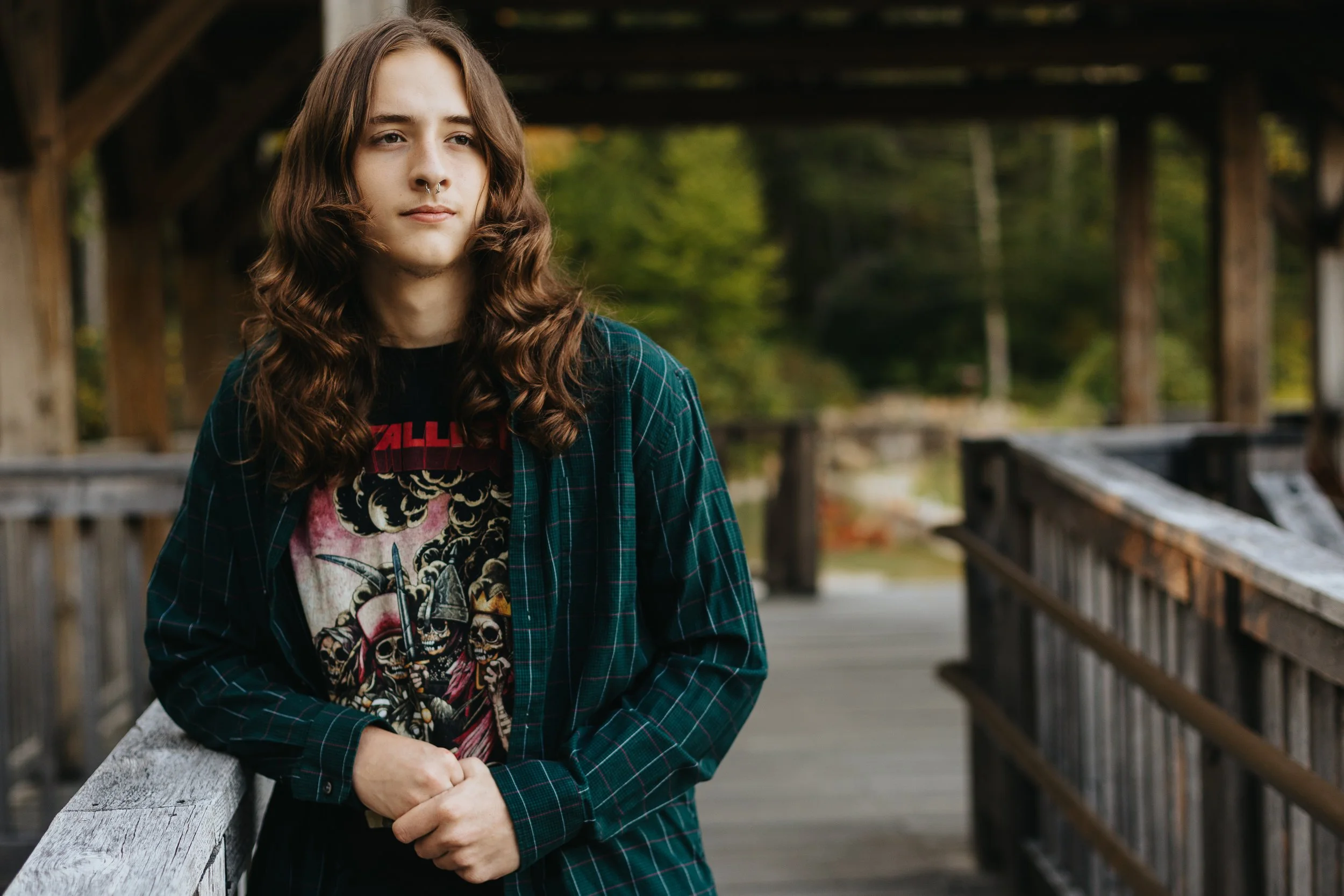 Senior portrait of a metalhead boy at Moore State Park in Paxton by Worcester photographer Tom Godfrey Photography.