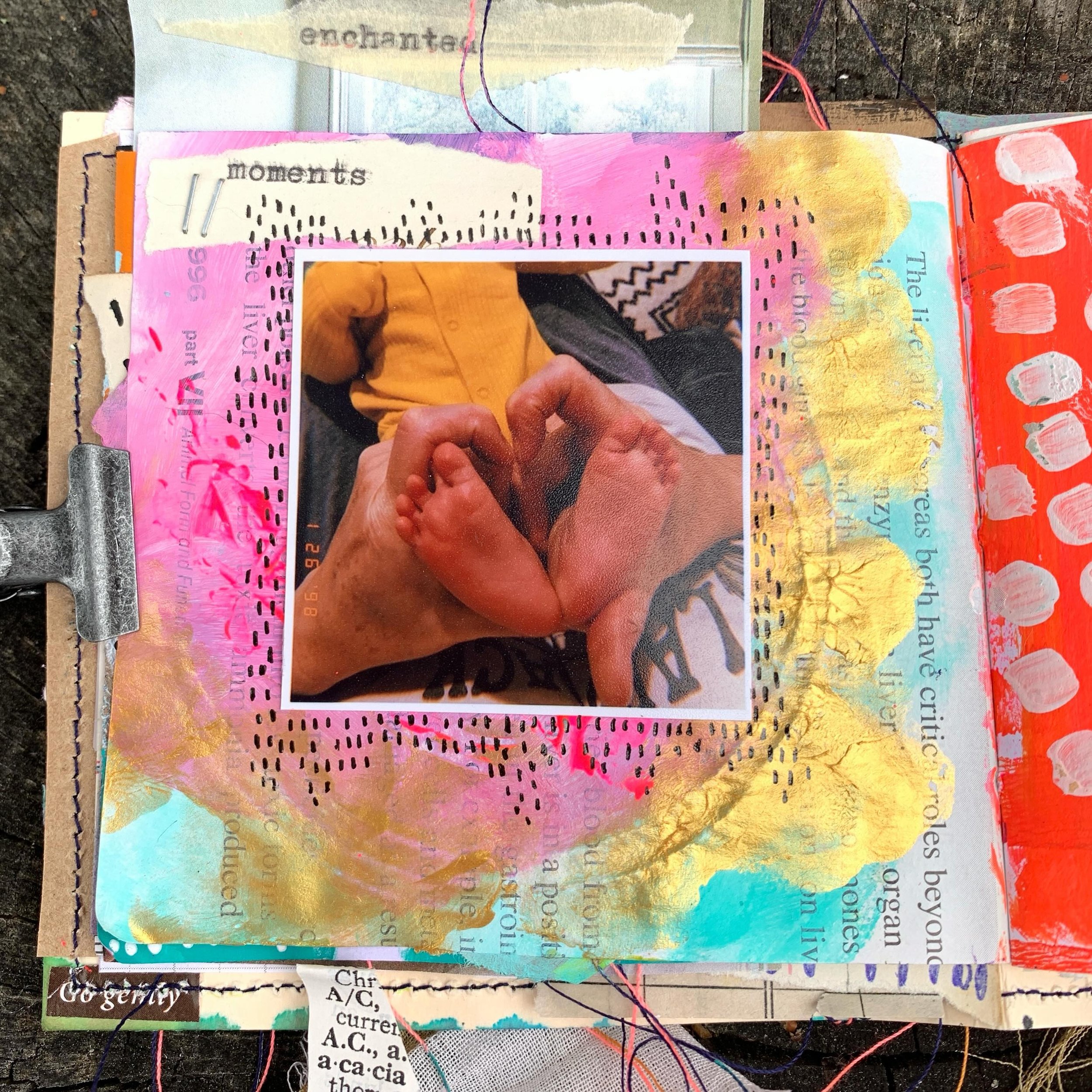 {moments} - #getmessymay 
The tiniest of toes. 💙
.
.
.
.
.

#soulpositive #soulpositiveconnection #positivitythroughcreativity #artjournal #artjournaling #kristinazzaro #kristinazzaroart #mixedmediaart #mixedmediajournal #rubberstampsdotcom #mixedme