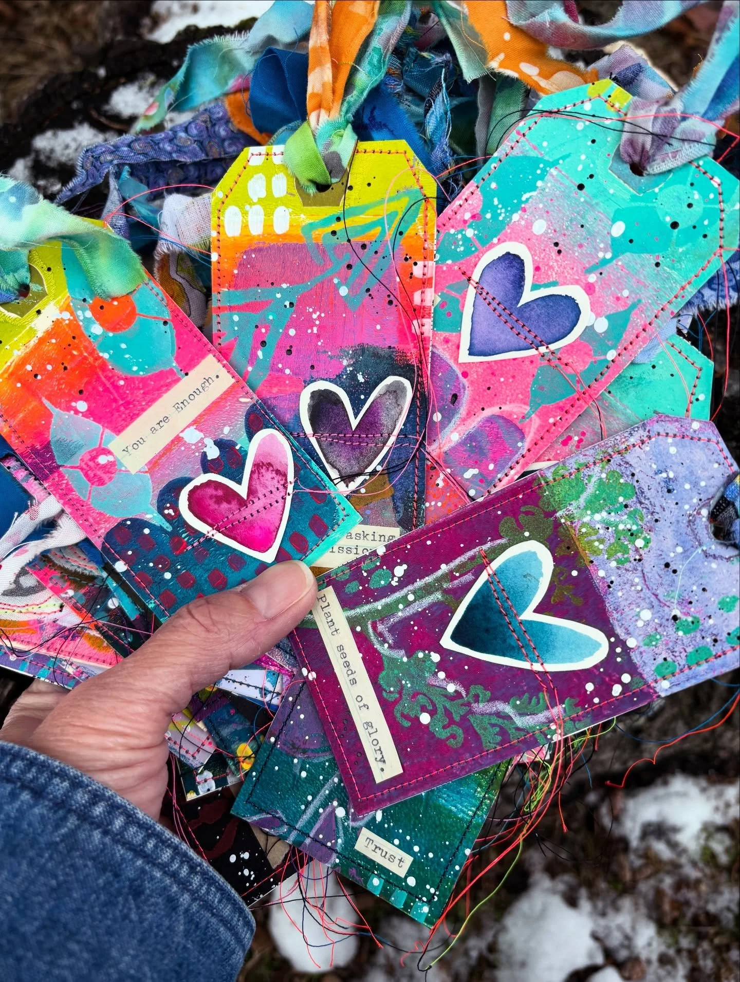 In my tag era. 🏷️ 
&bull;
These tags will be available at the Local Artisans Festivus Pop Up this weekend. I&rsquo;ll also have some new flat cards and She Seeds! Plus some hand sewn pins! Drop a comment and I&rsquo;ll send you the details. &hearts;