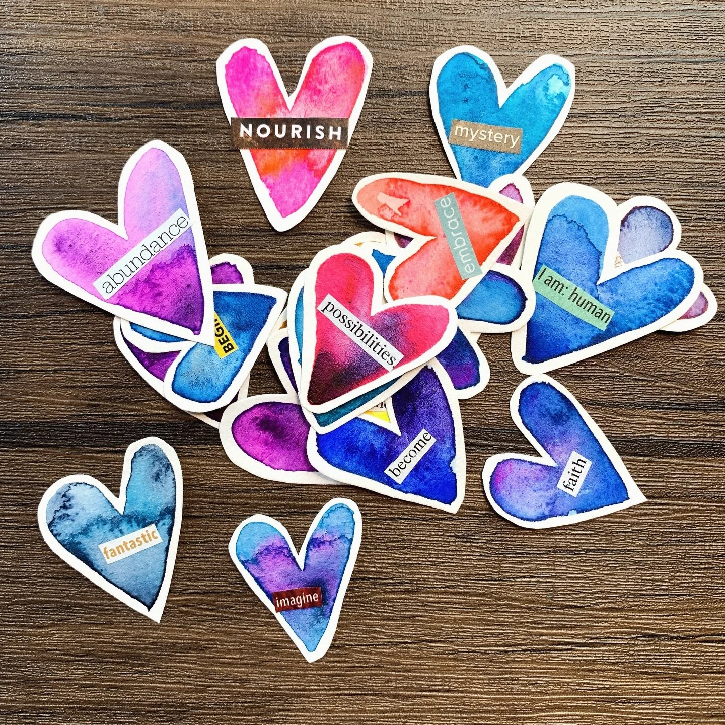 Bringing these gals back from &lsquo;22. Remember when I made watercolor hearts with collage words? I pinned the reel to my feed if you&rsquo;d like to make some too! 🩷❤️🧡💛💚🩵💙💜
.
.
.
#kristinazzaro #kristinazzaroart #soulpositive #soulpositive