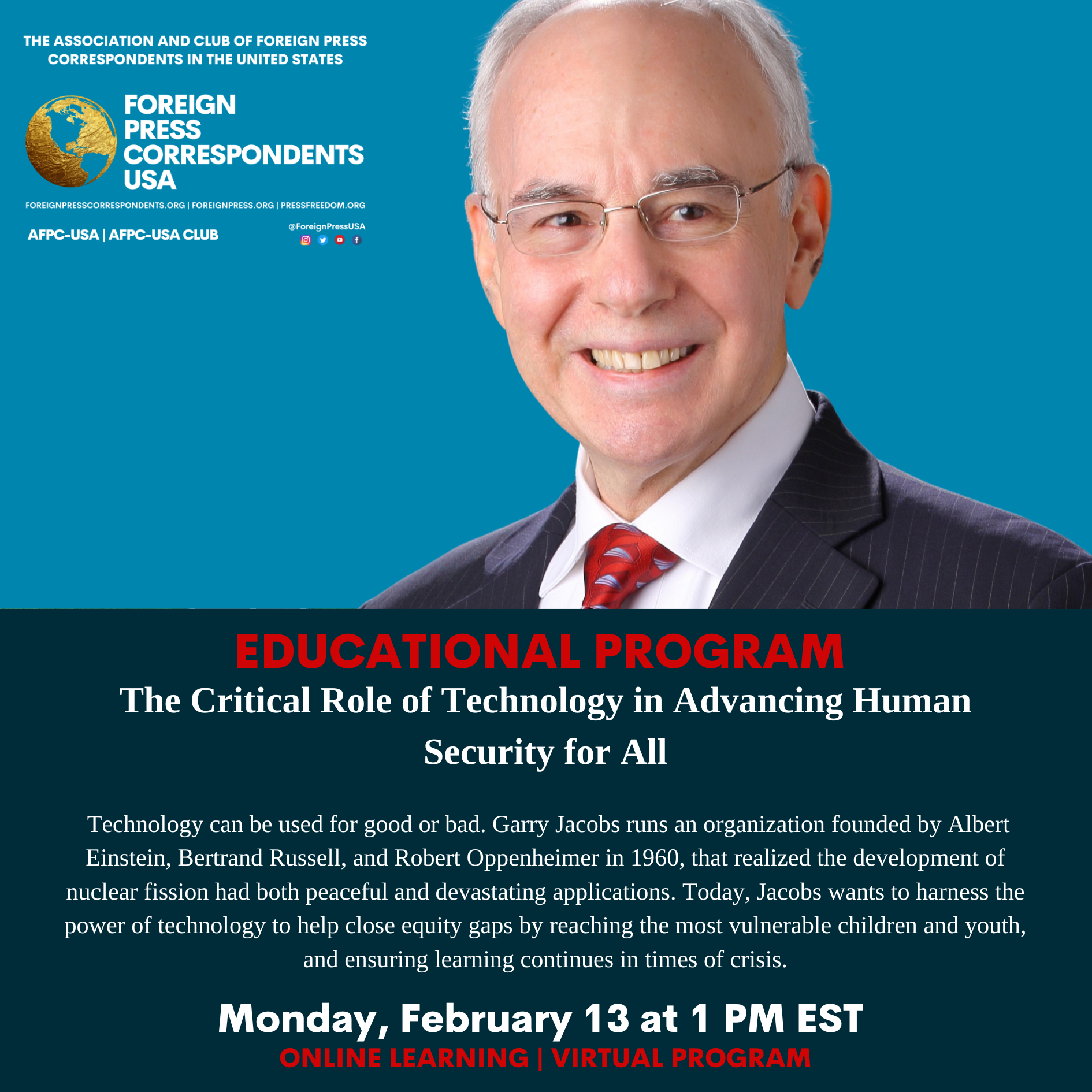 Educational Program:  The Critical Role of Technology in Advancing Human Security for All