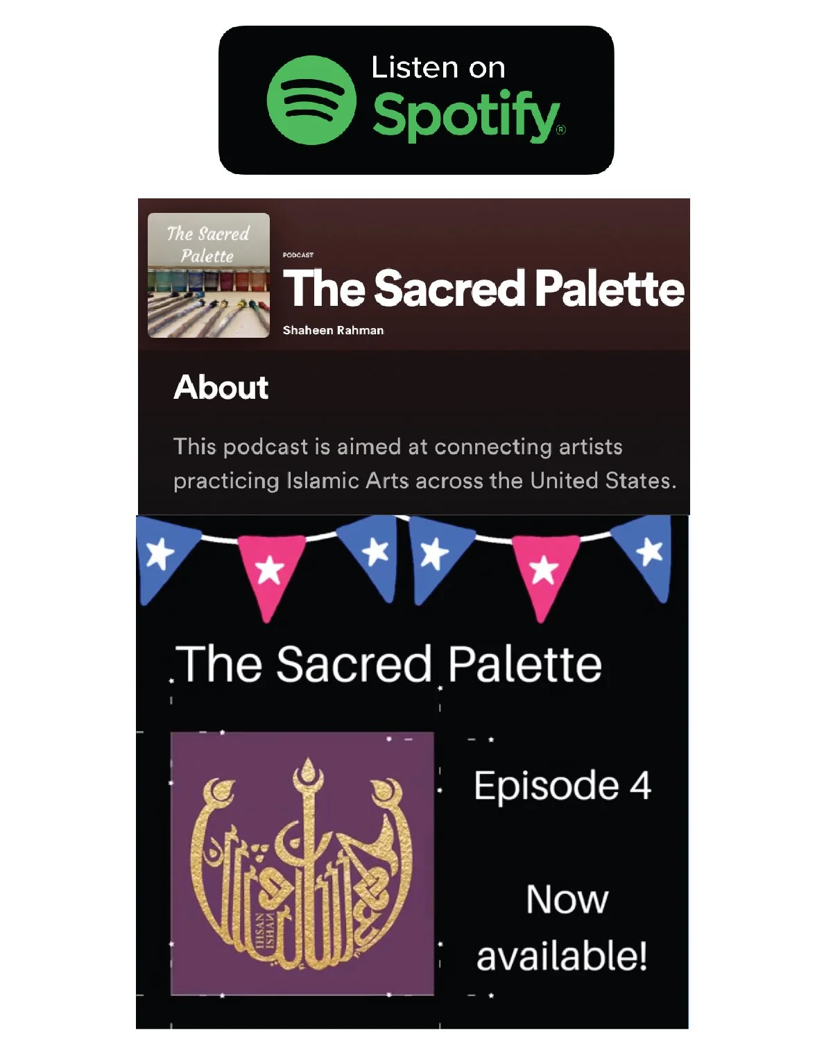 The Sacred Palette podcast featuring Sangeetha Kowsik discussing Islamic art, Arabic calligraphy, and interfaith creative practice.