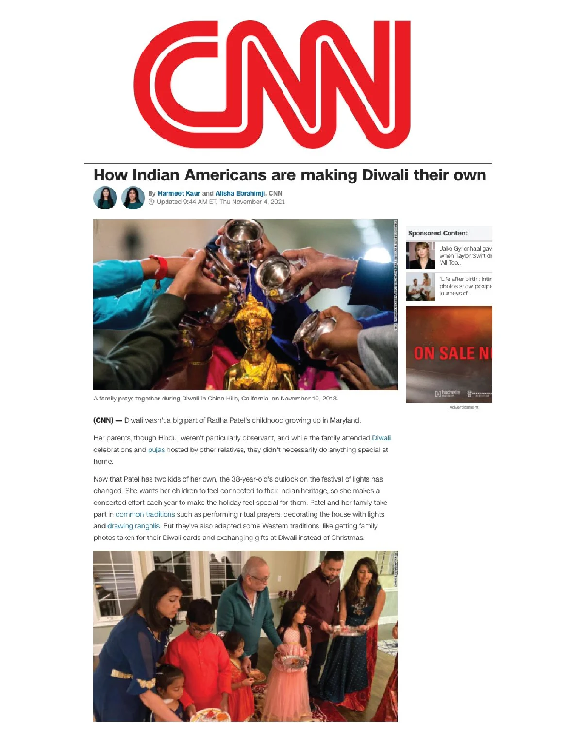 CNN feature on how Indian Americans celebrate Diwali, including Sangeetha Kowsik and her family’s Hindu traditions.