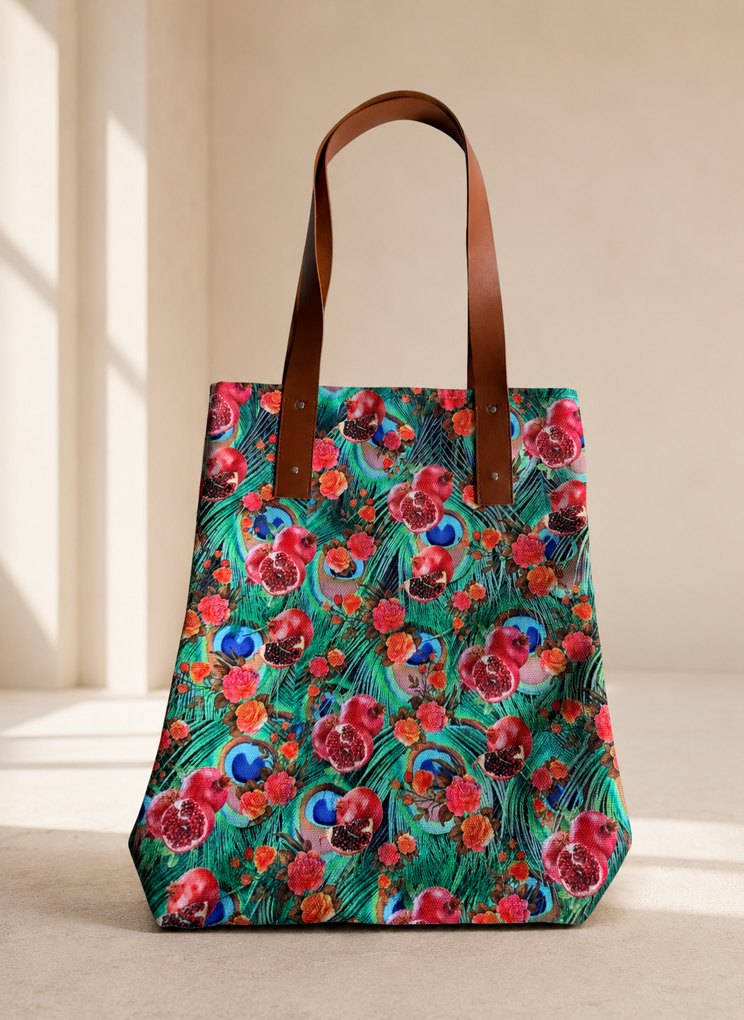Pomegranate and peacock bag.png