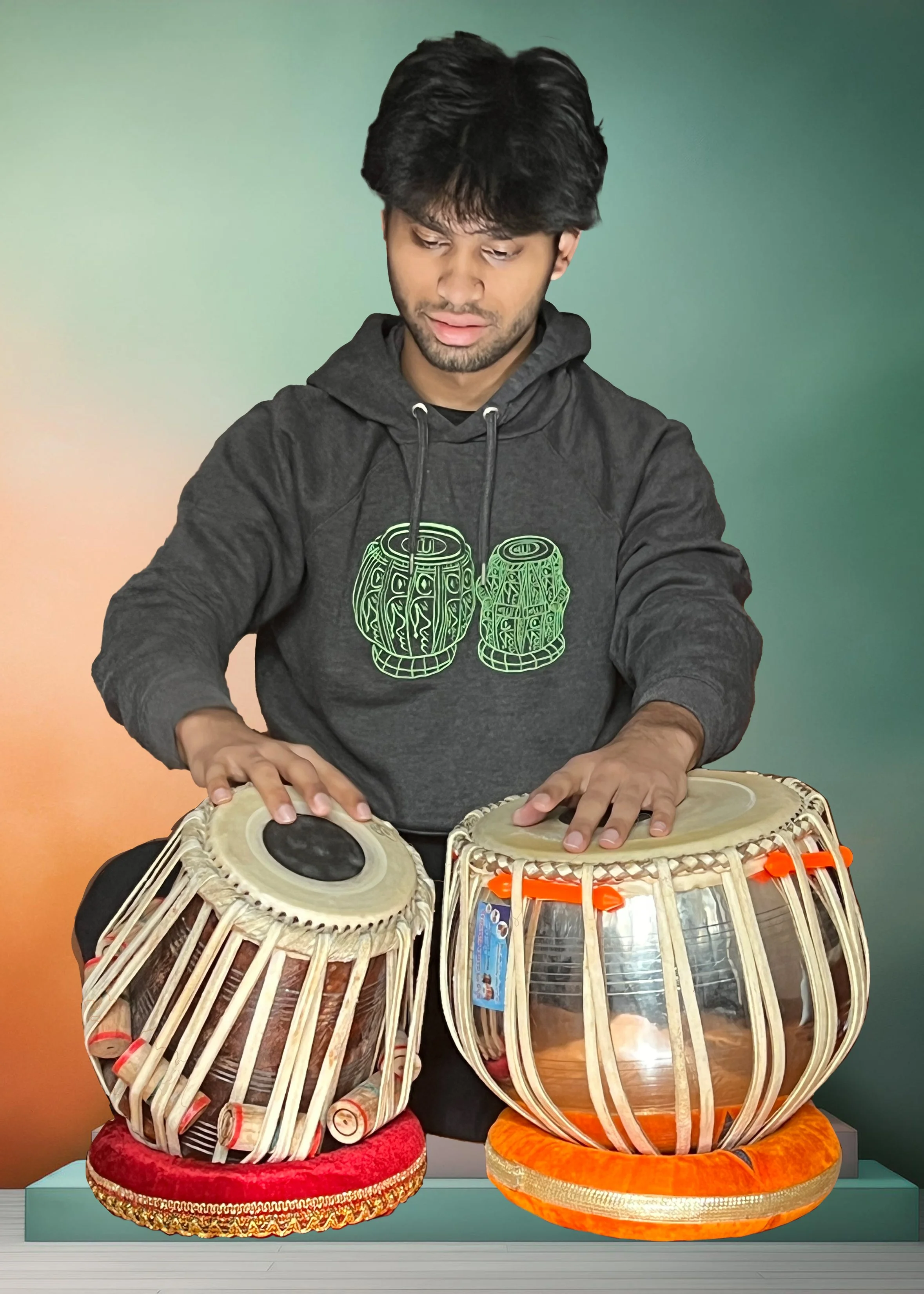 Zakir Hussain  Embroidered Grey Green Hoodie