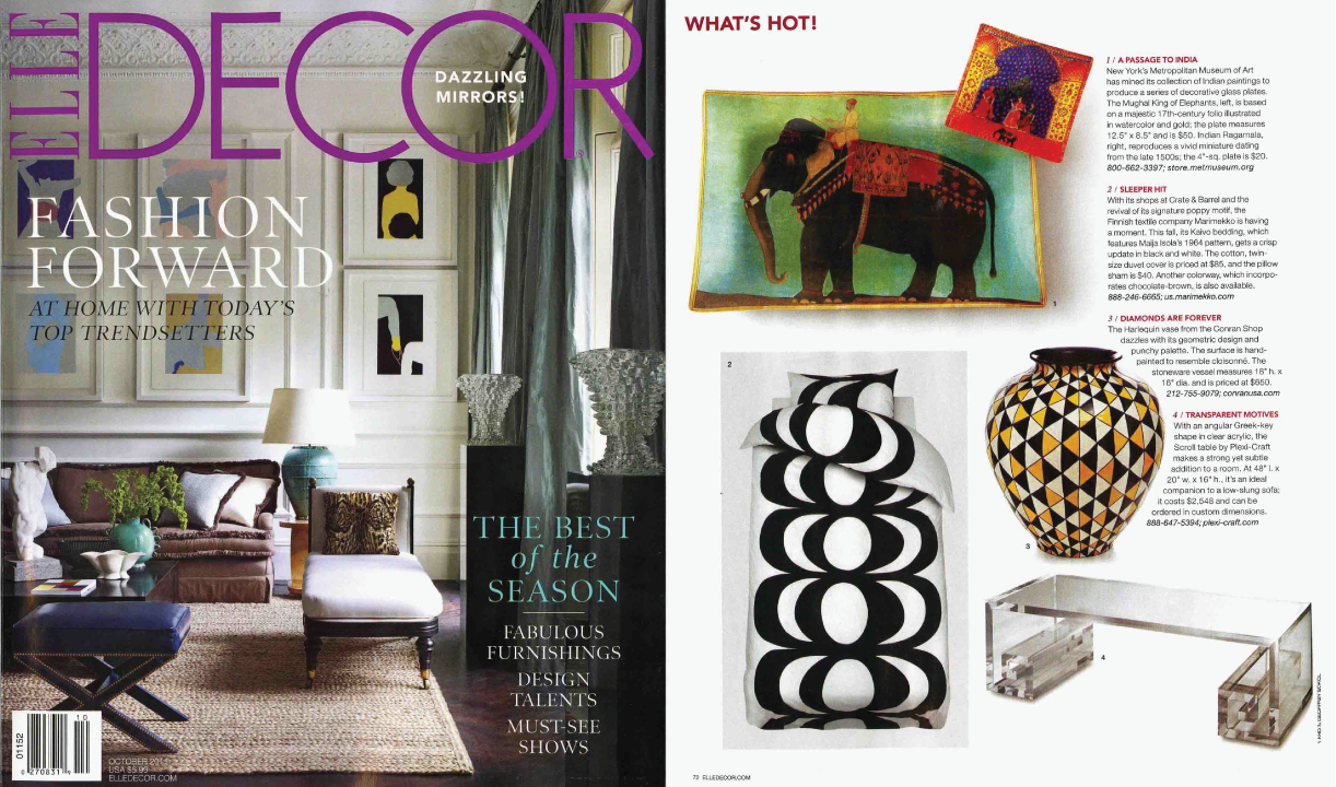 ELLE DECOR magazine featuring Metropolitan Museum of Art products for Islamic Gallery Reopeningdesigned by Sangeetha Kowsik.