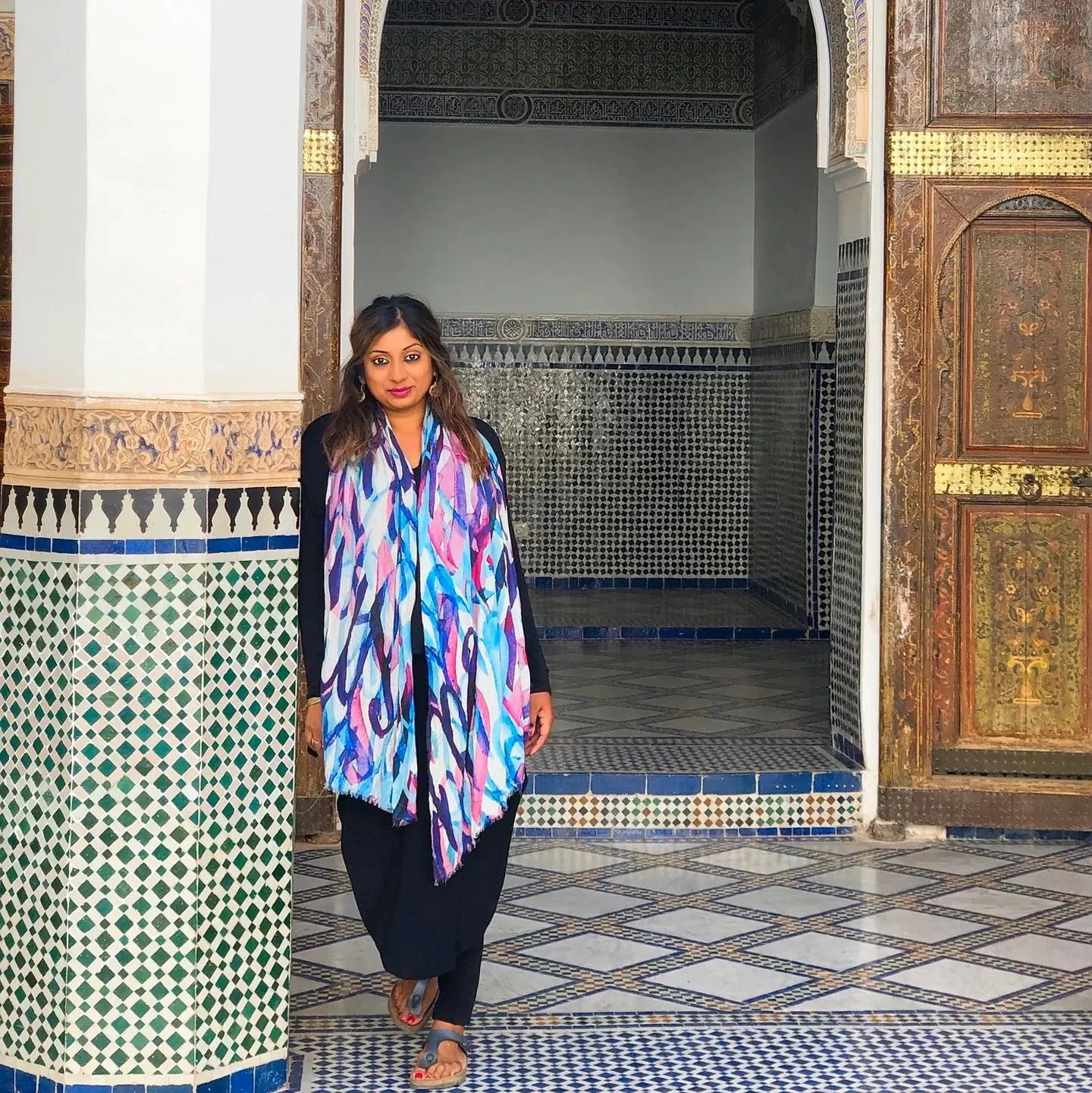 Artist and Creative Director Sangeetha Kowsik of Ihsan Ishan Design photographed in Morocco.
