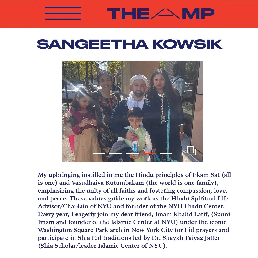 Sangeetha Kowsik with Imam Khalid Latif and family, reflecting Hindu-Muslim friendship and interfaith community