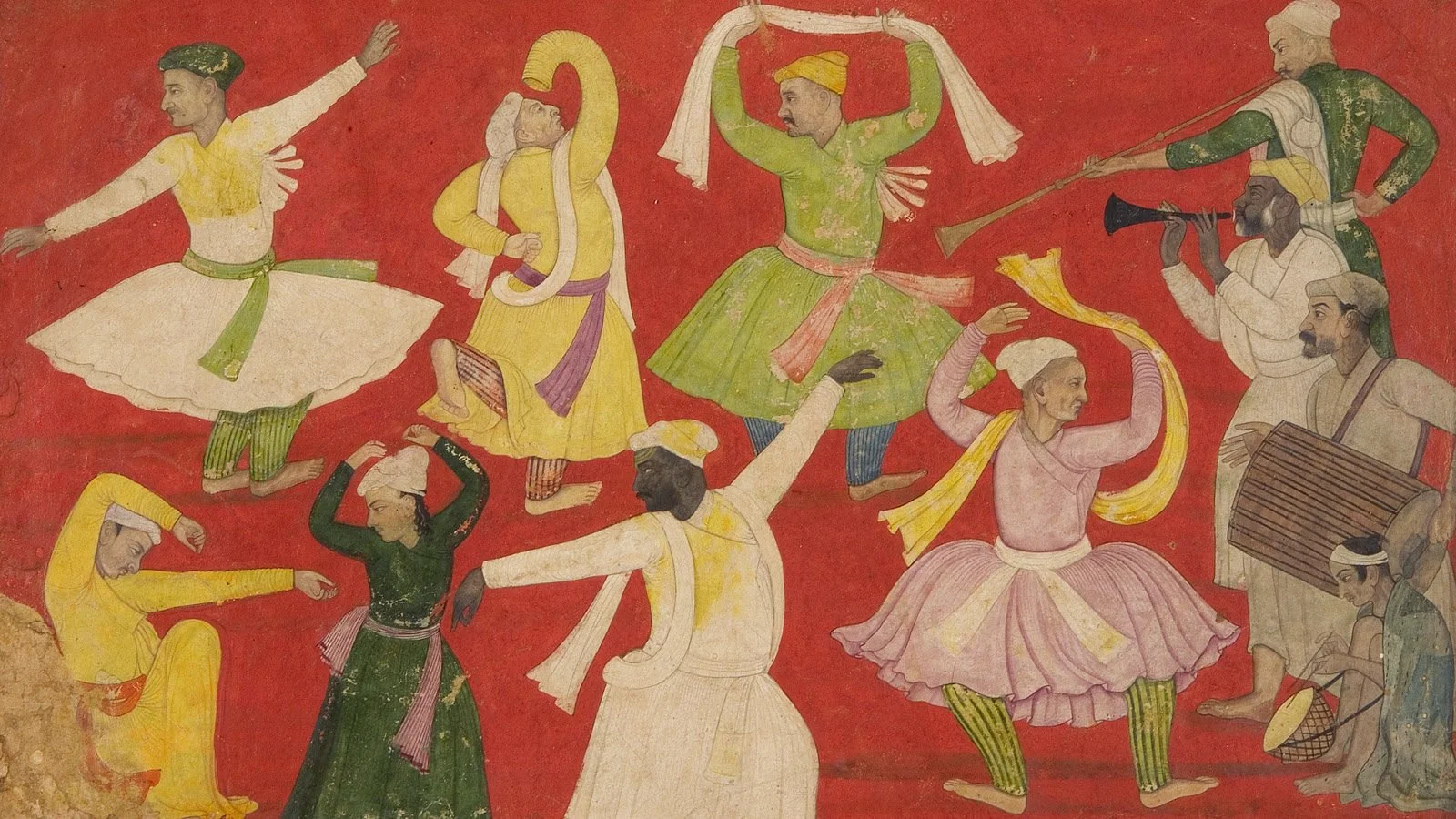 Historic painting of South Asian dancers featured in the Asian Art Museum’s Beyond Bollywood exhibition and adapted by Ihsan Ishan Design for the Dancers Collection.
