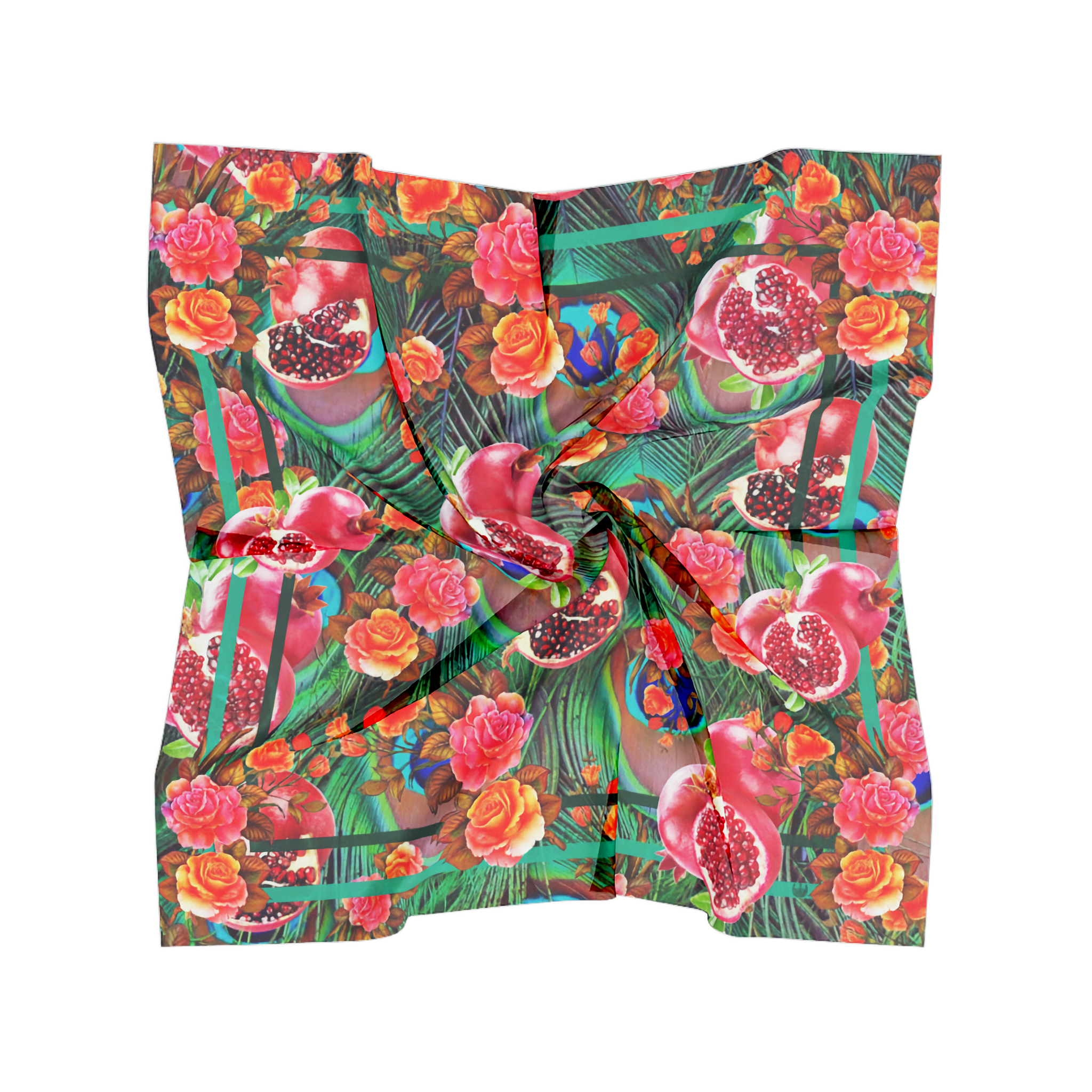 Pomegranate & Peacock Silk Scarf