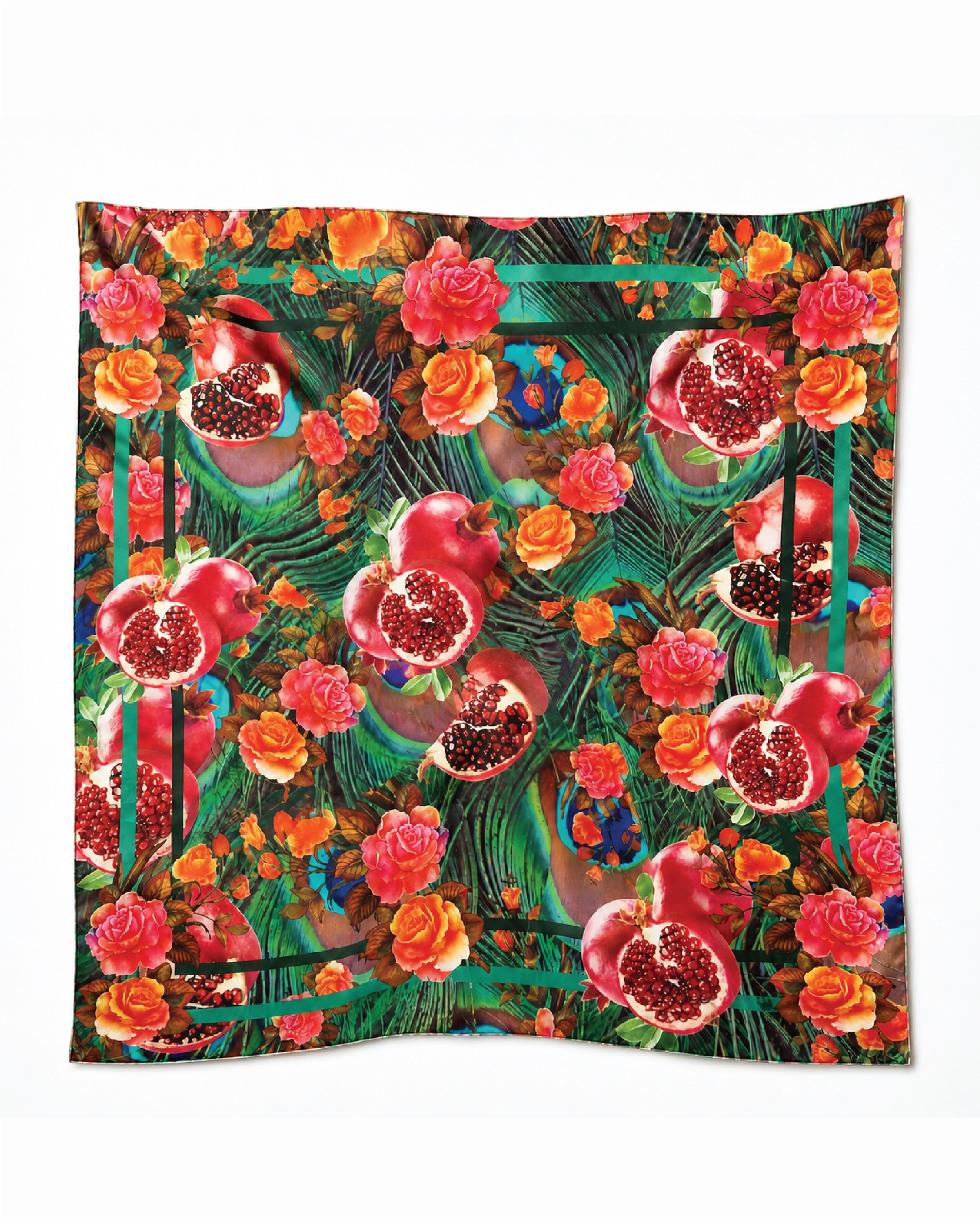 Pomegranate & Peacock Silk Scarf