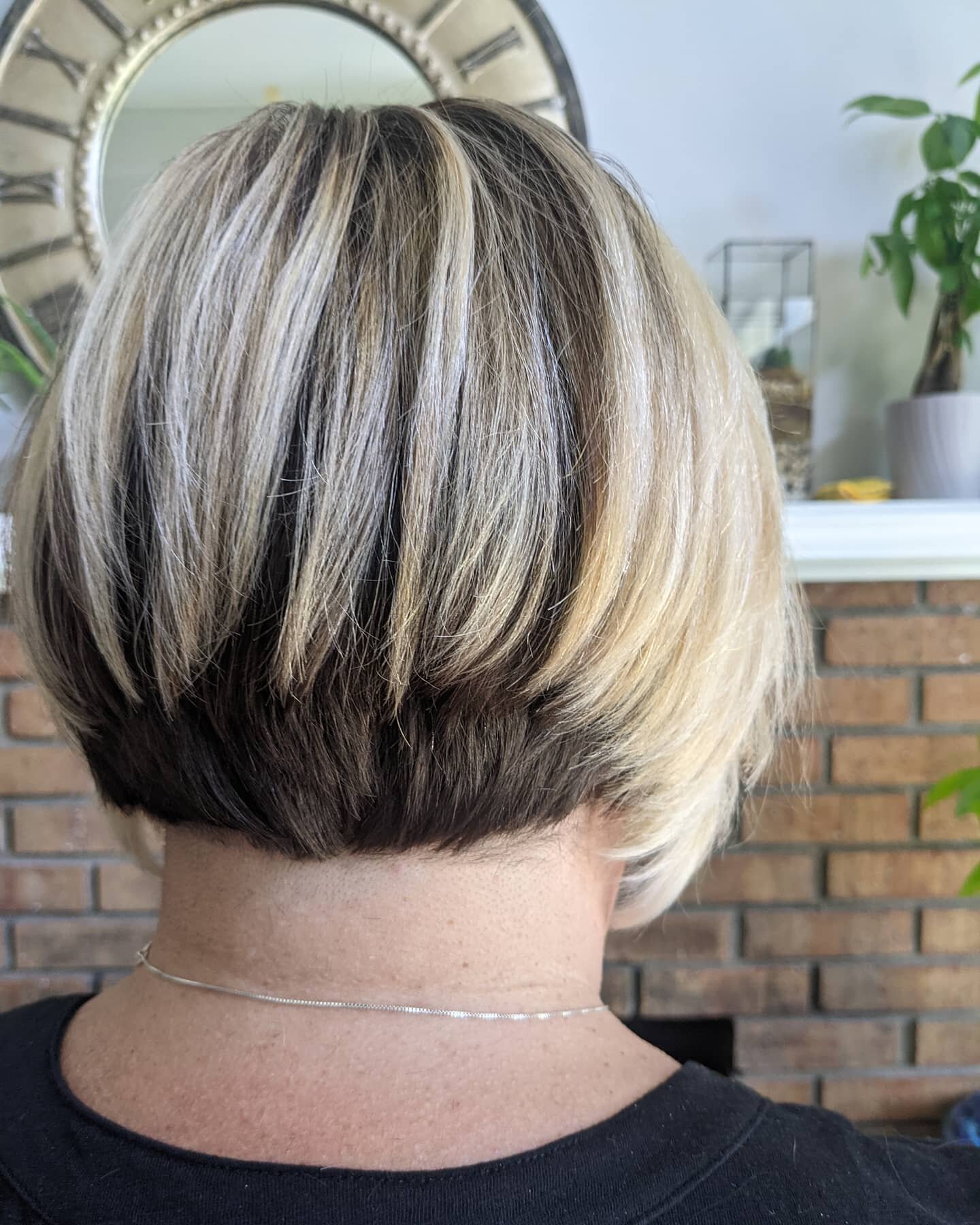 My mom: &quot;Make it shorter, bolder, blonder with dark underneath, more angled but ...Not too Karen, okkkrrrrr!!!!!&quot;

Me: madly foiling the entire time Palmer was napping 😂

Joico creme lightener + Redken Shades EQ for the win. Razor scissor 