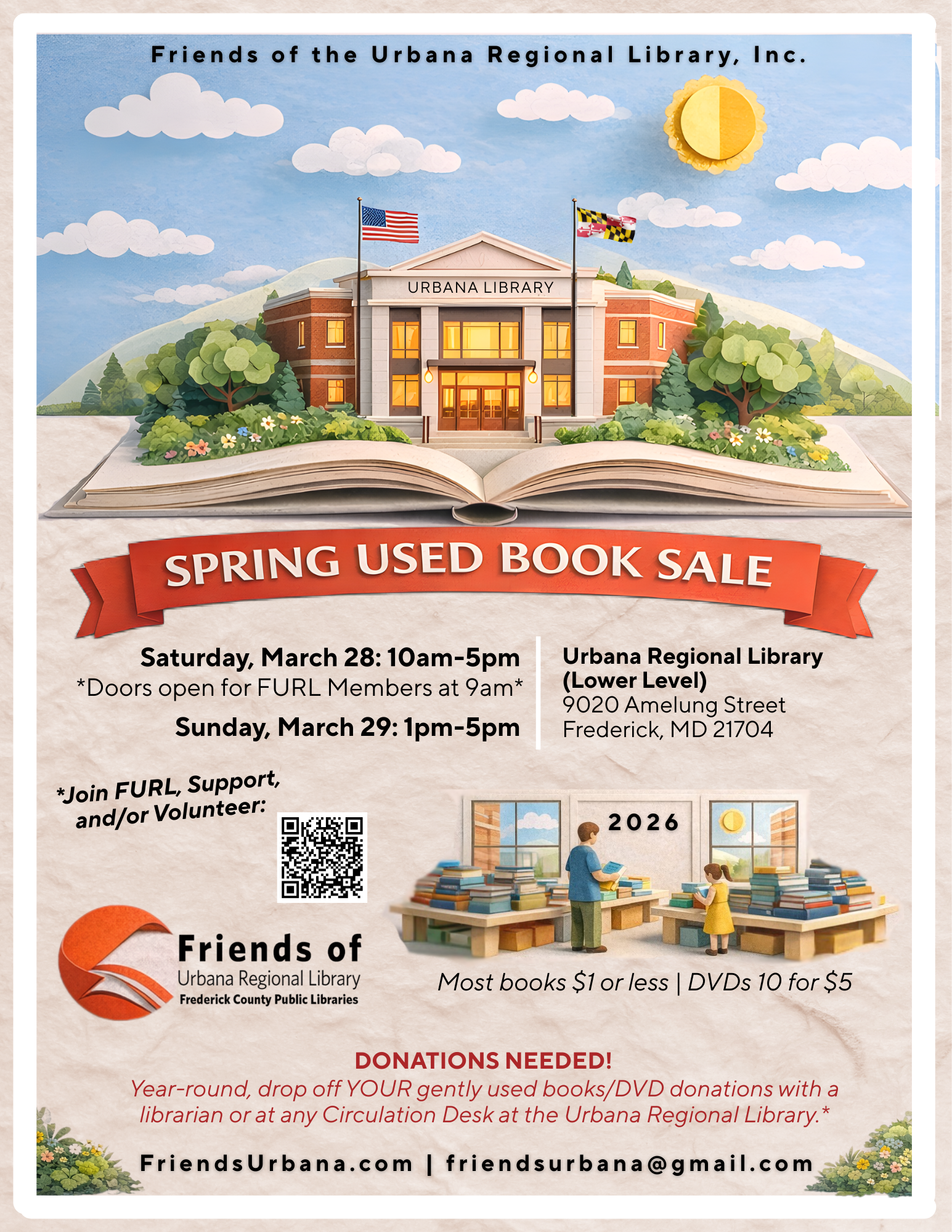 Used Book Sale Urbana, Maryland in Frederick to support Friends of the Urbana Regional Library, Inc. Spring, March 28 and March 29