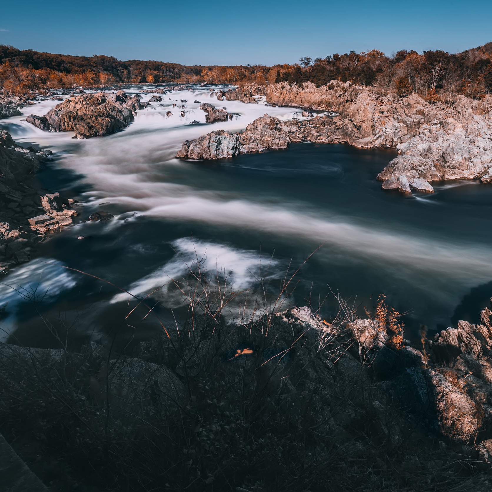 A view of the Great Falls of the Potomac River.